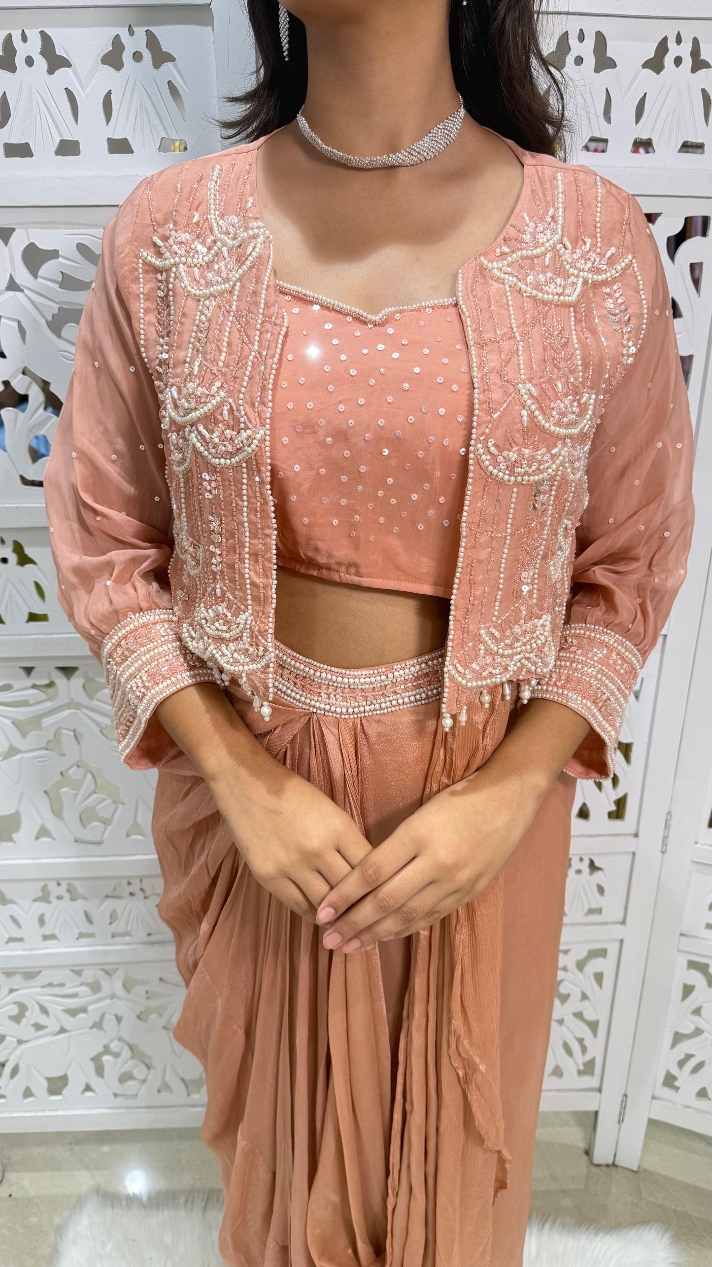 Three piece indowestern Motiwork Sequence