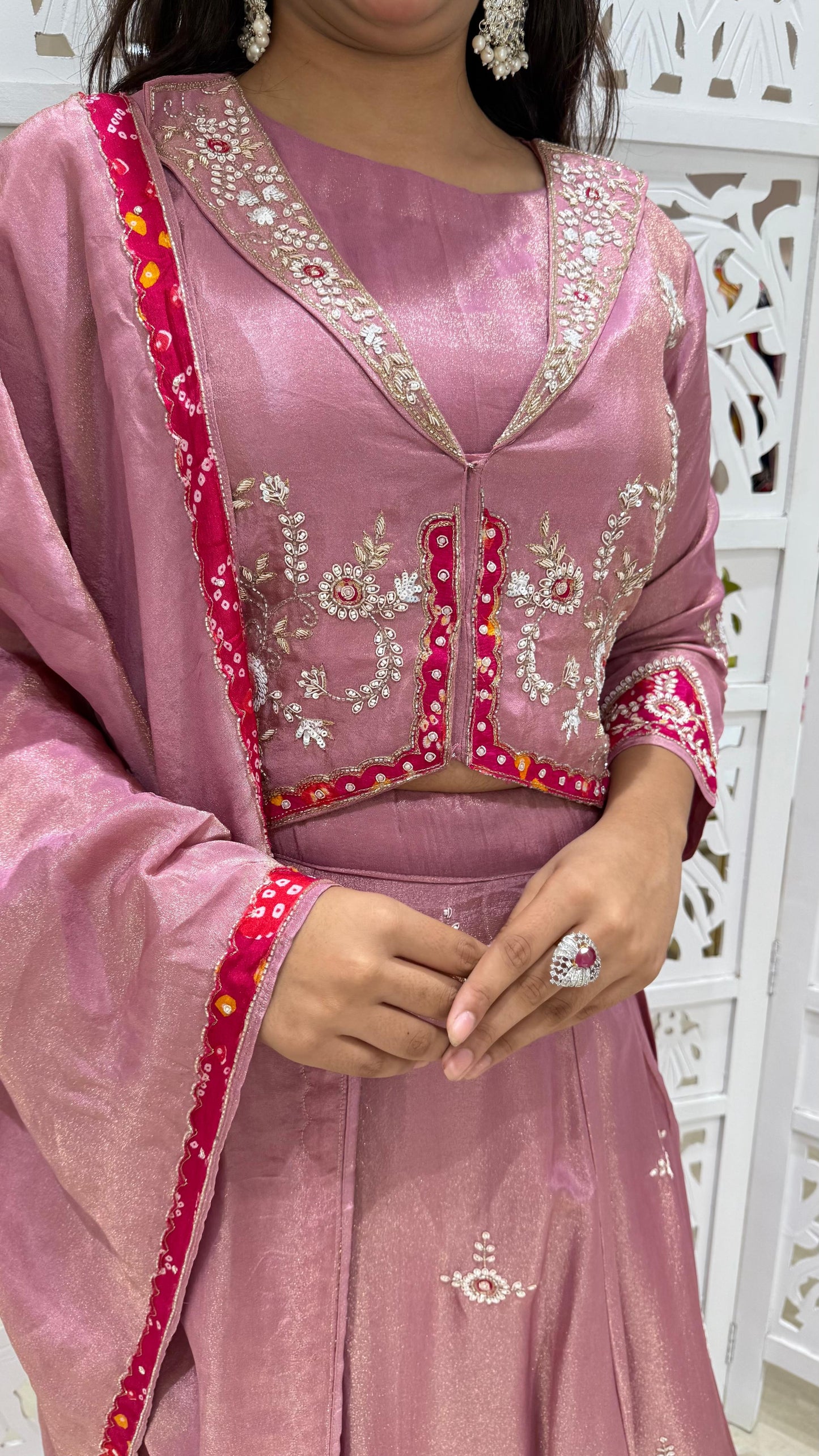 Lehenga jardoshi kathdaana motiwork patchwork