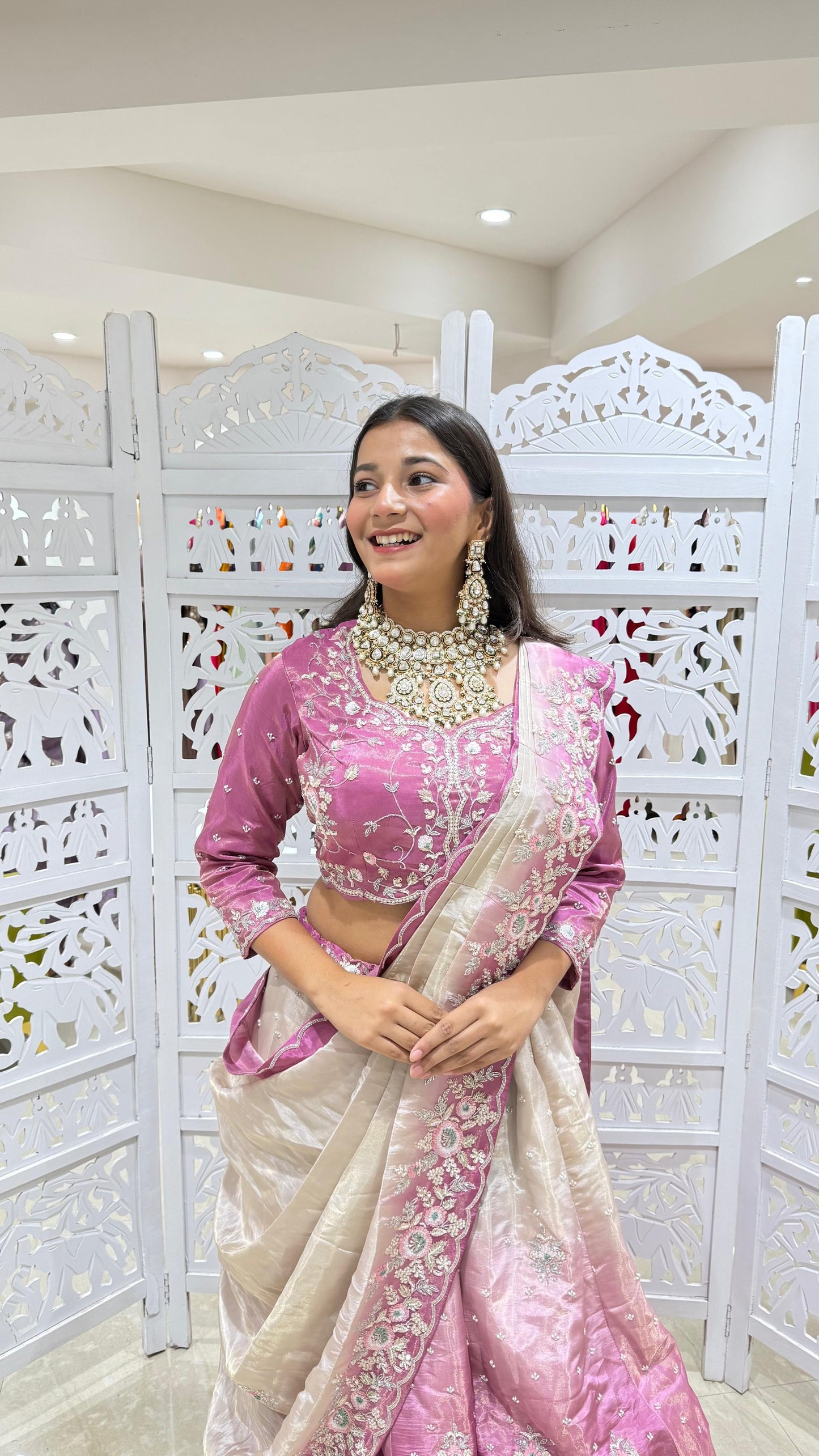 Drape lehenga Sequence jardoshi Threadwork Motiwork kathdaana