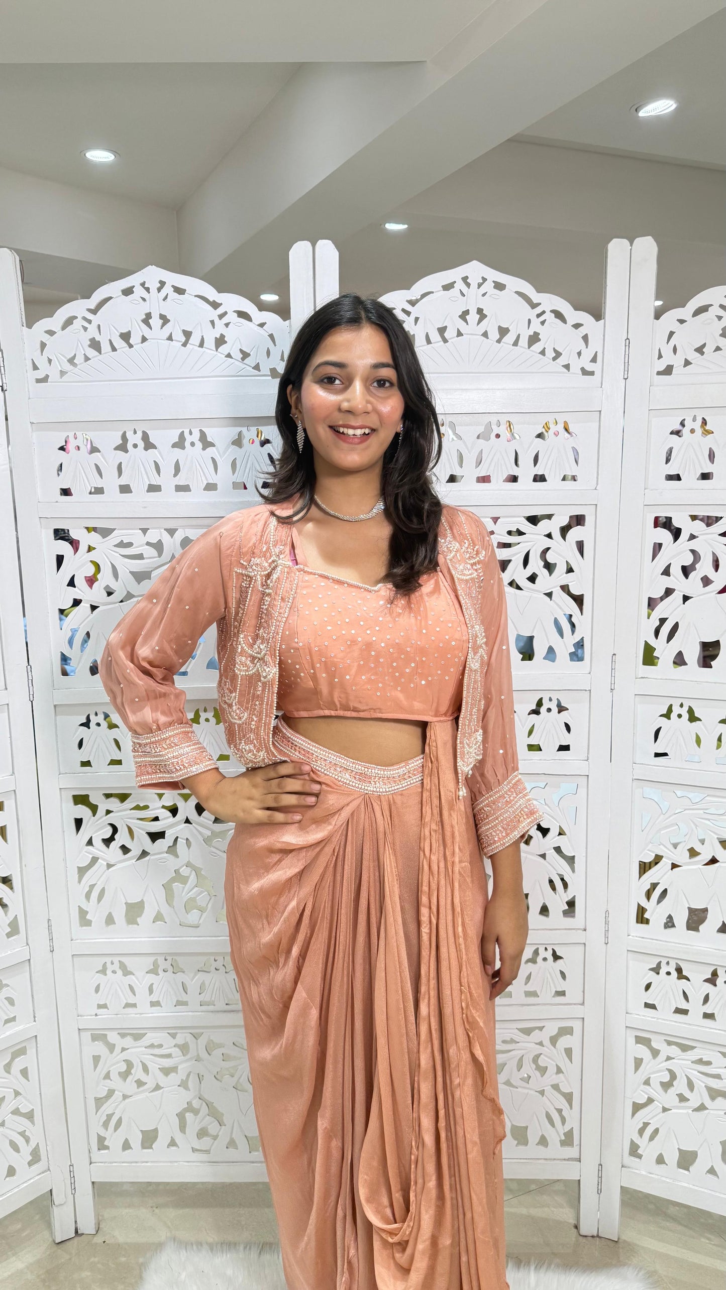 Three piece indowestern Motiwork Sequence