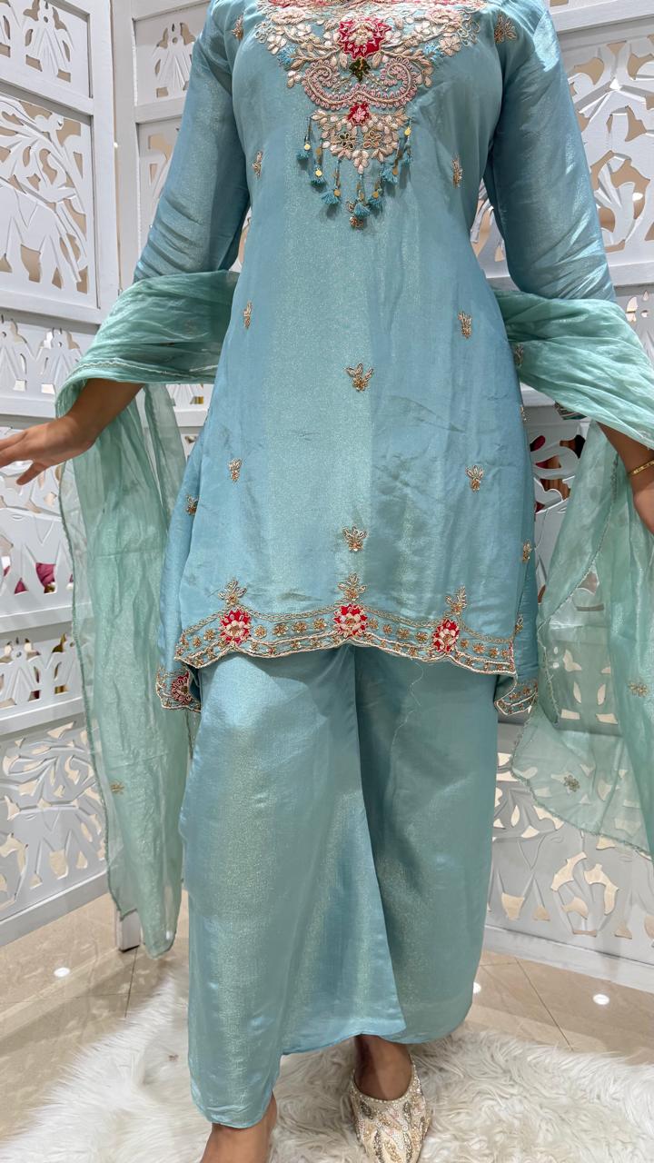 Paplon kurti with plazo and Duppatta