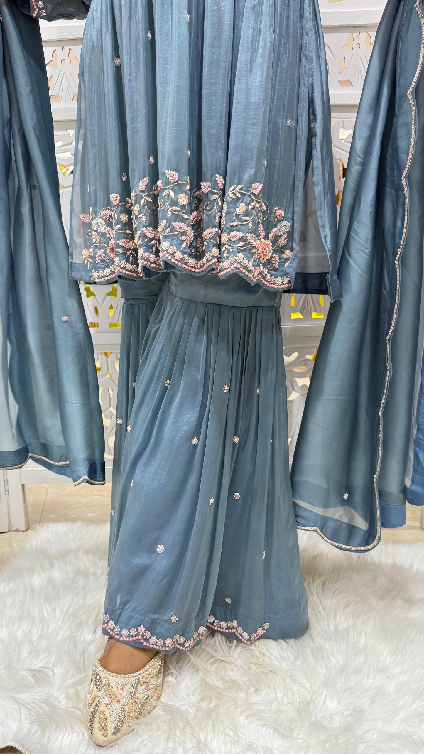 Three piece kurti sharara with dupatta