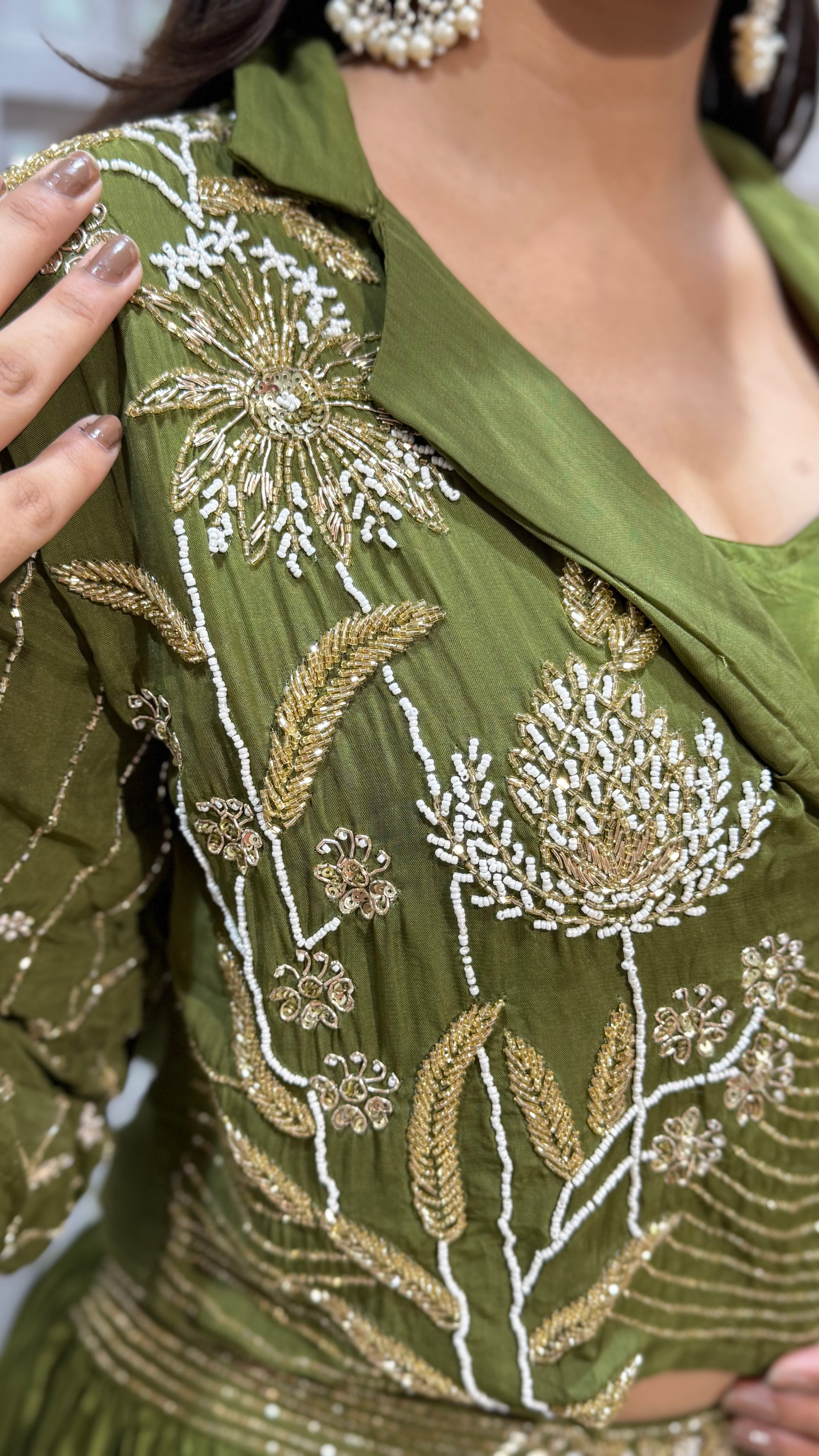 Crop top with jacket and skirt