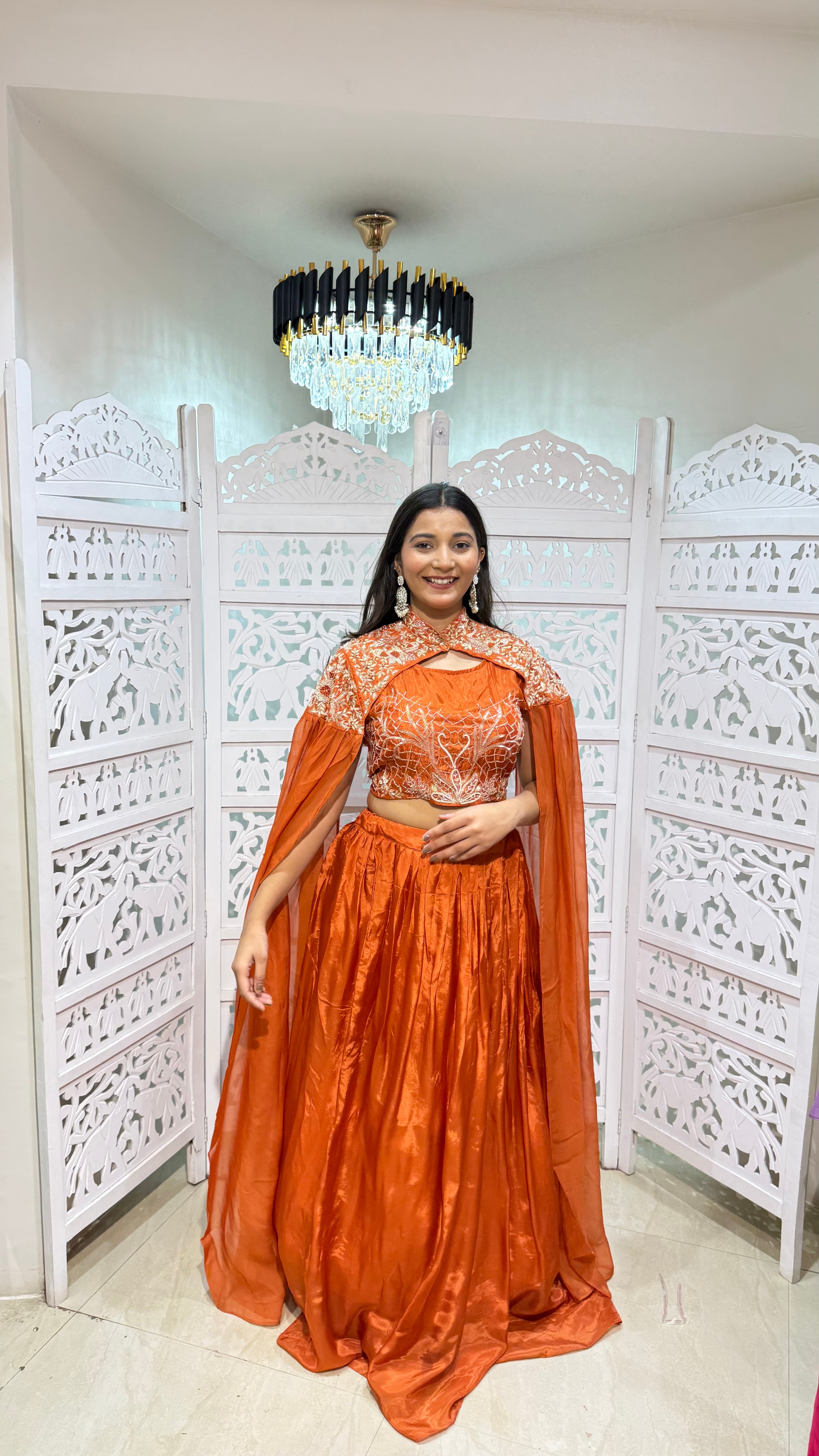 Stylish crop top shrug with skirt