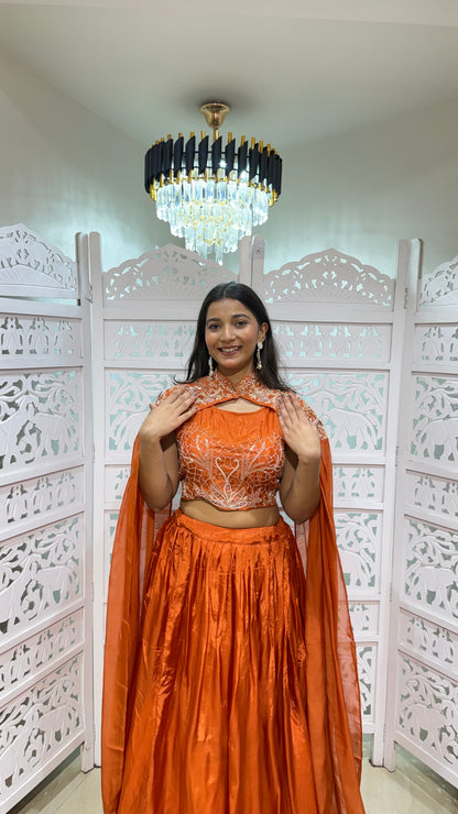 Stylish crop top shrug with skirt