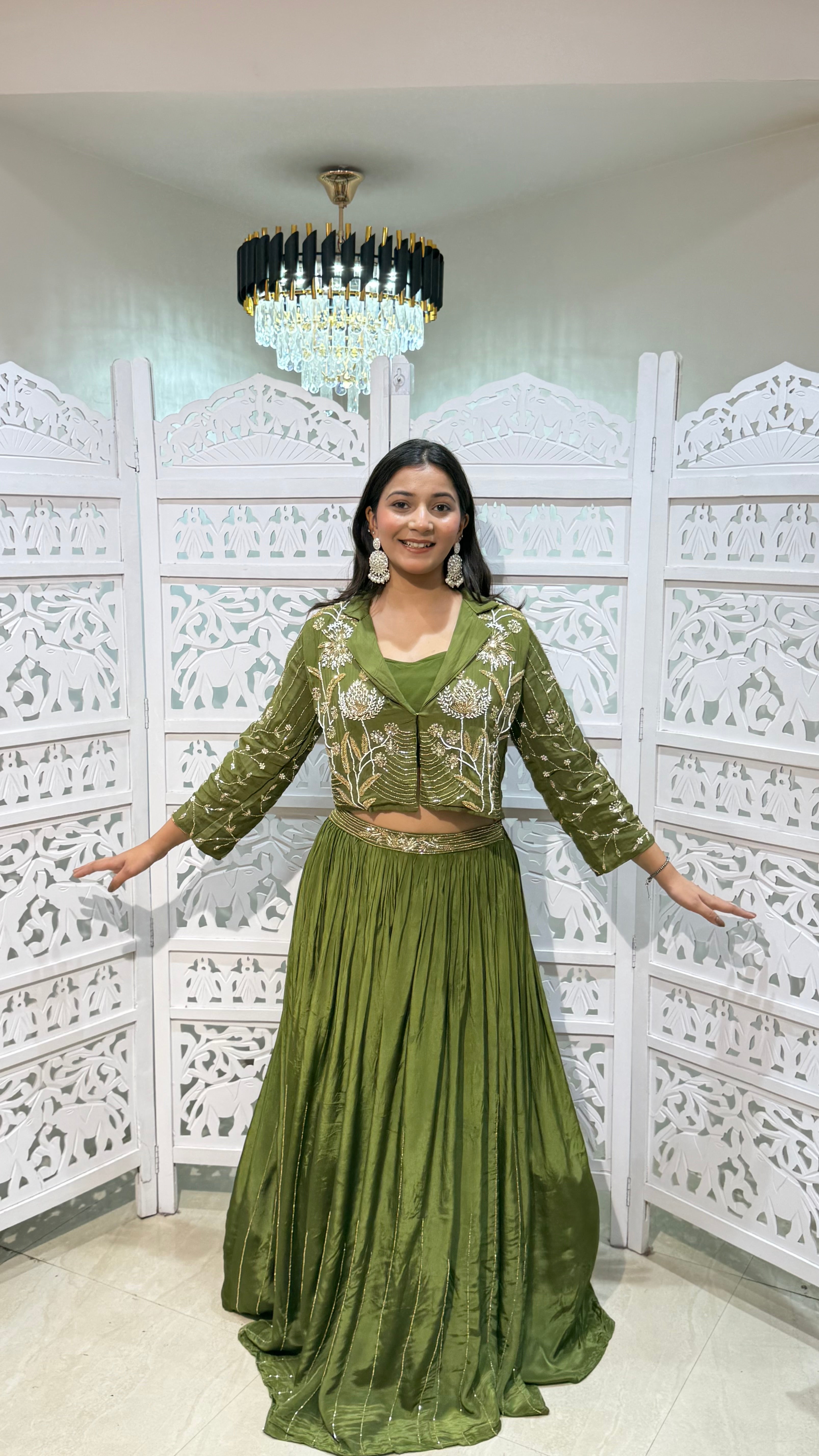 Crop top with jacket and skirt