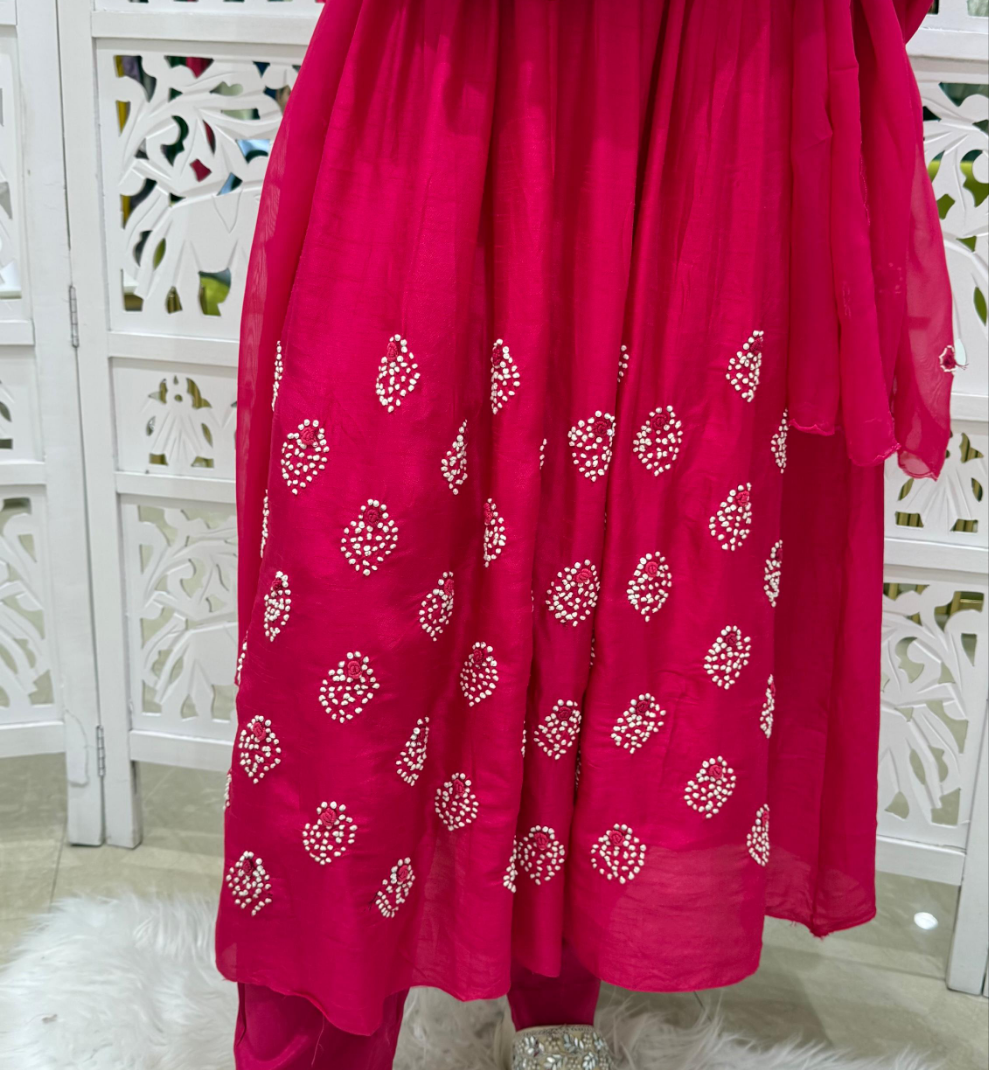 Anarkali Style three piece kurti pant dupatta