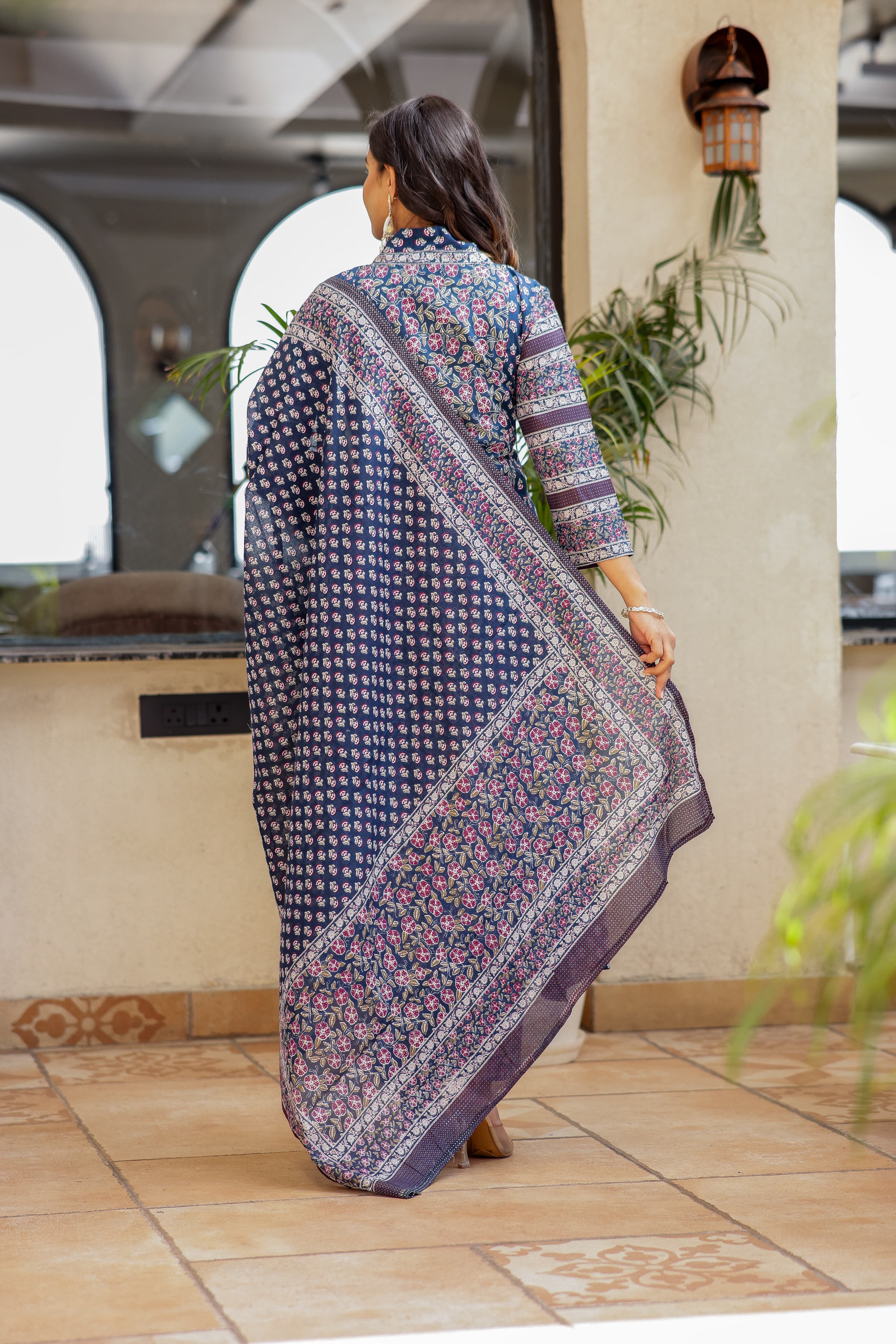 Kurti Set 3pcs Mul Cotton Digital Print Cut Dana Work