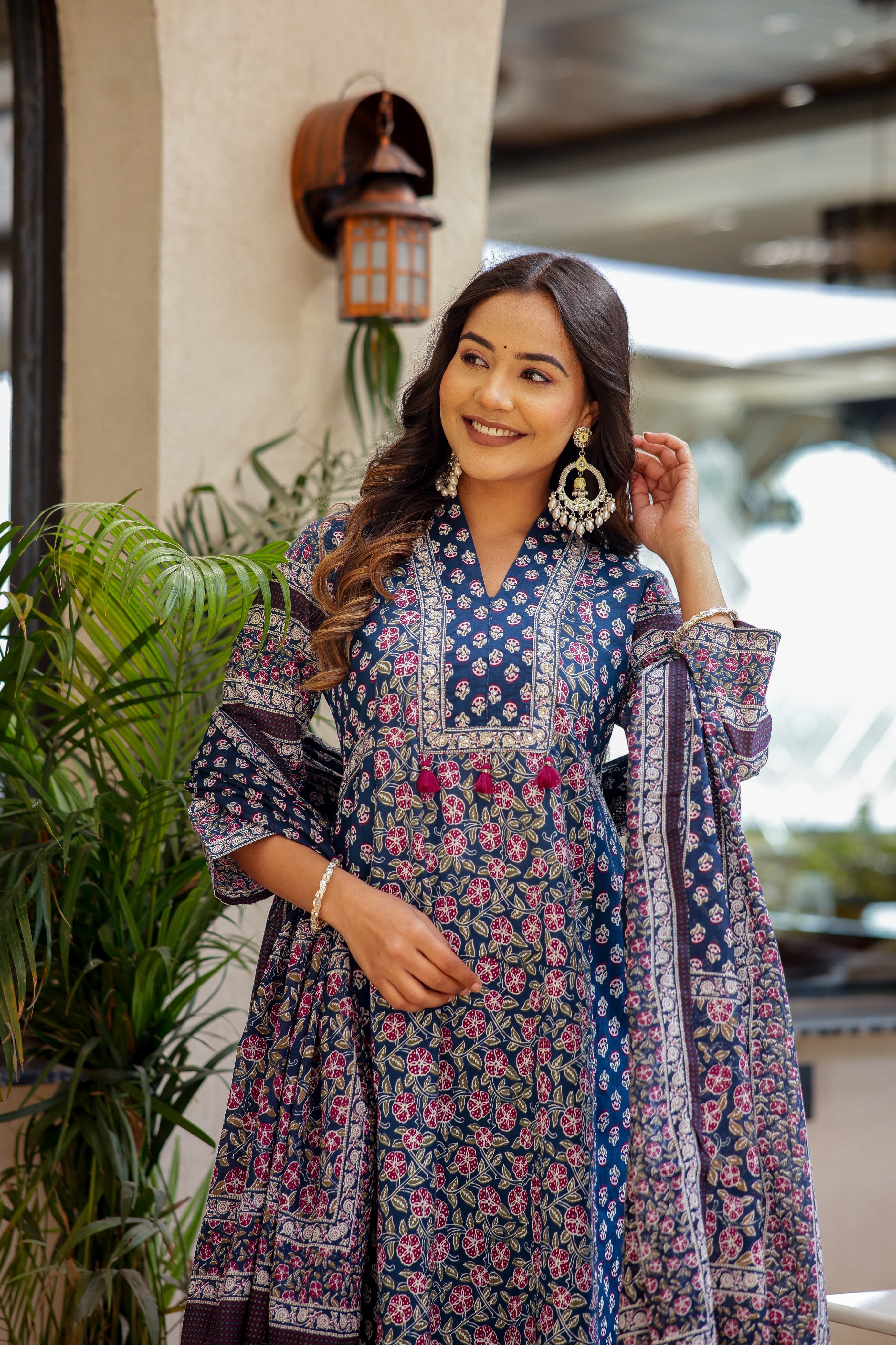 Kurti Set 3pcs Mul Cotton Digital Print Cut Dana Work
