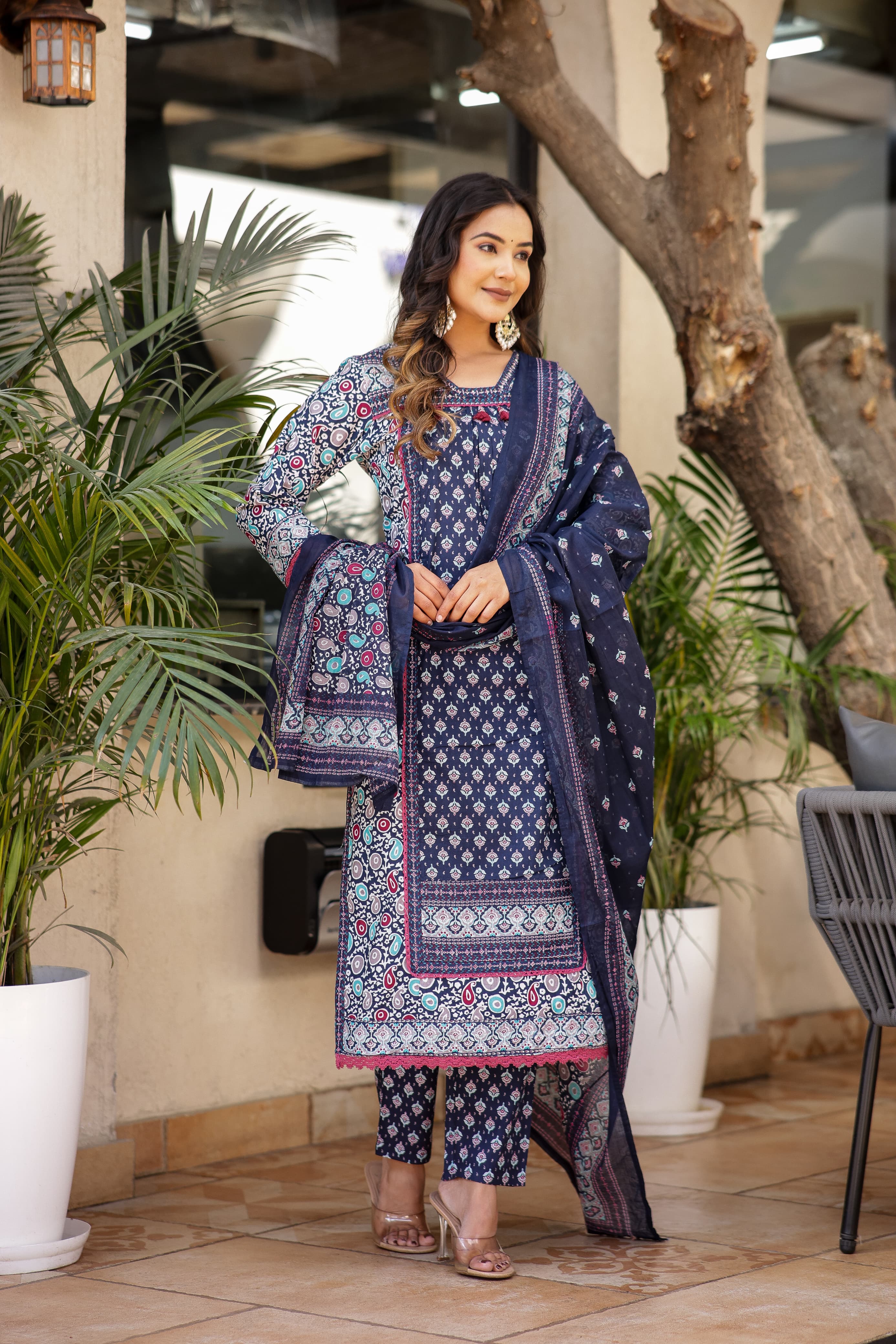 Kurti Set 3pcs Mul Cotton Digital Print Cut Dana Work