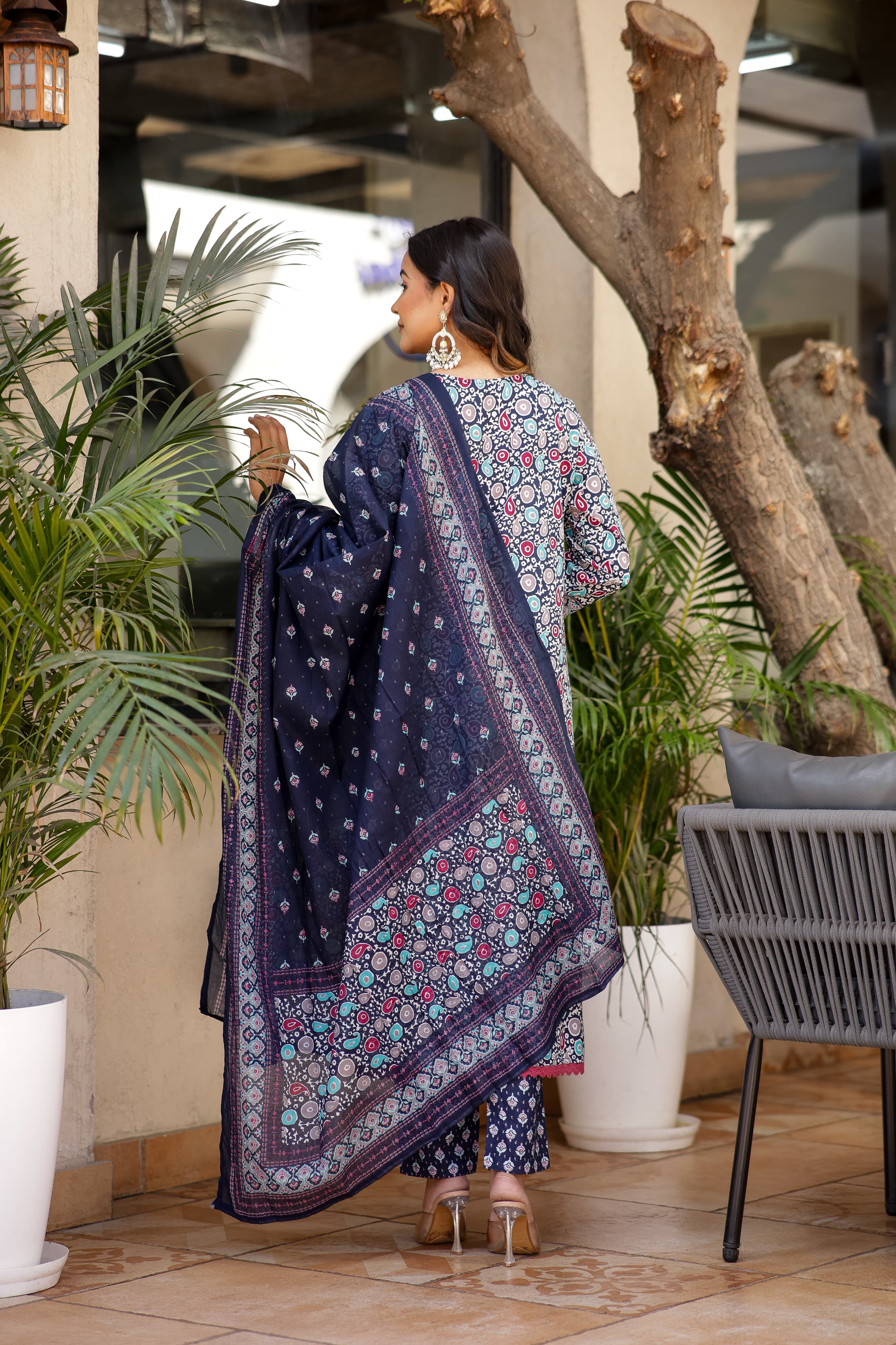 Kurti Set 3pcs Mul Cotton Digital Print Cut Dana Work