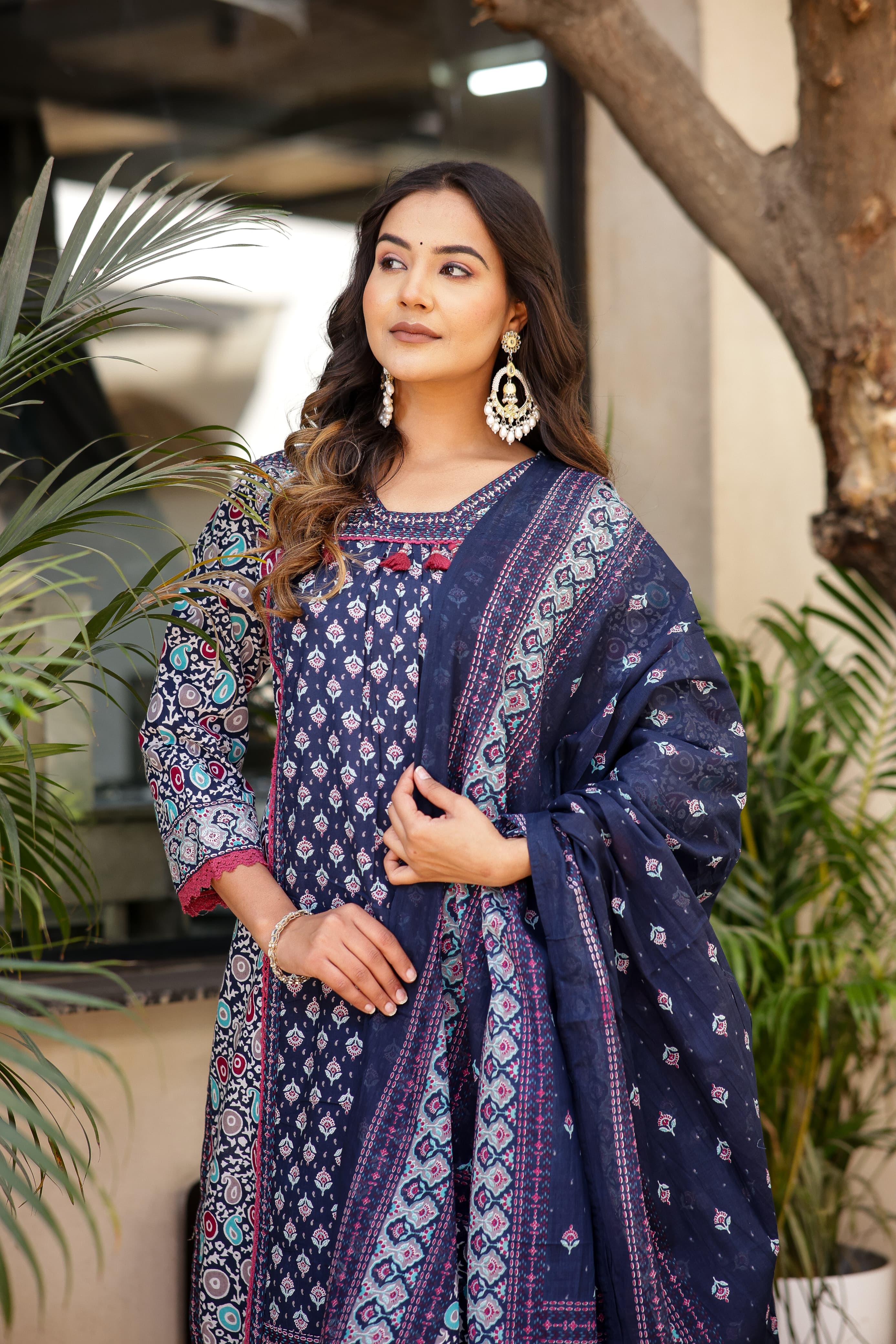 Kurti Set 3pcs Mul Cotton Digital Print Cut Dana Work