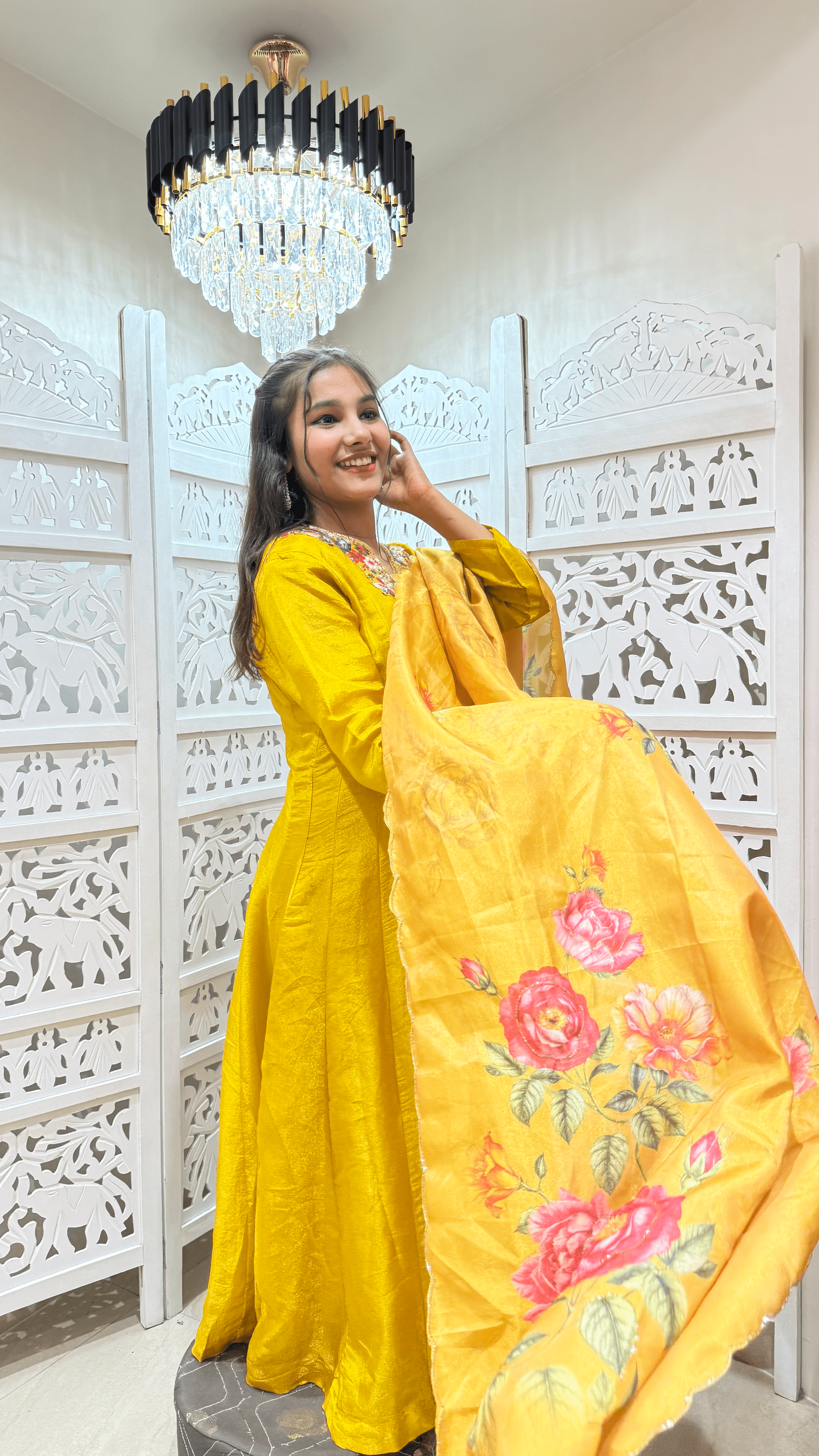 Mustard Yellow Shimmer Anarkali