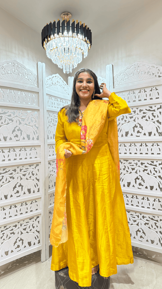 Mustard Yellow Shimmer Anarkali