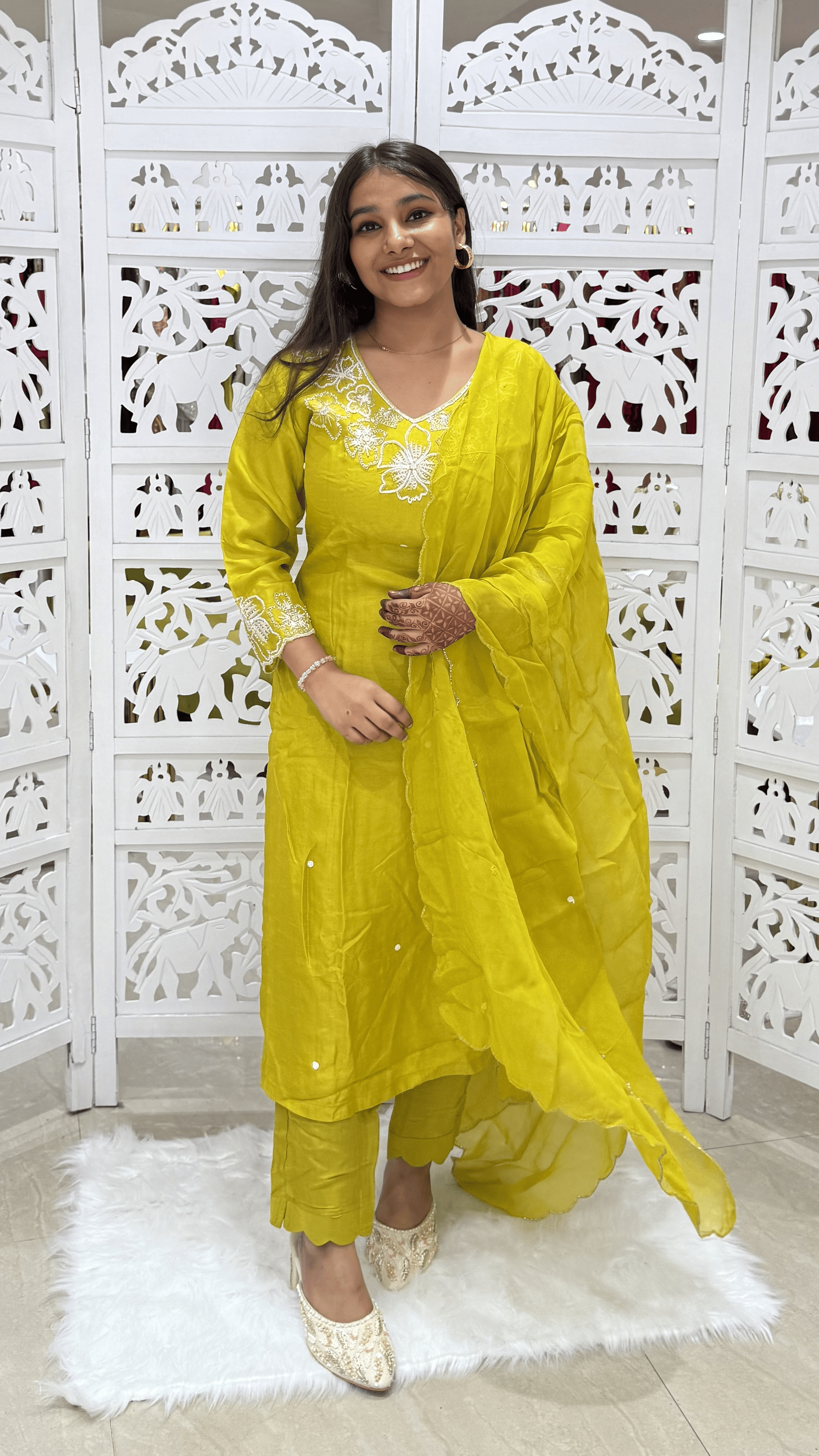Dola Silk Moti Work Kurti 3 Pcs Set
