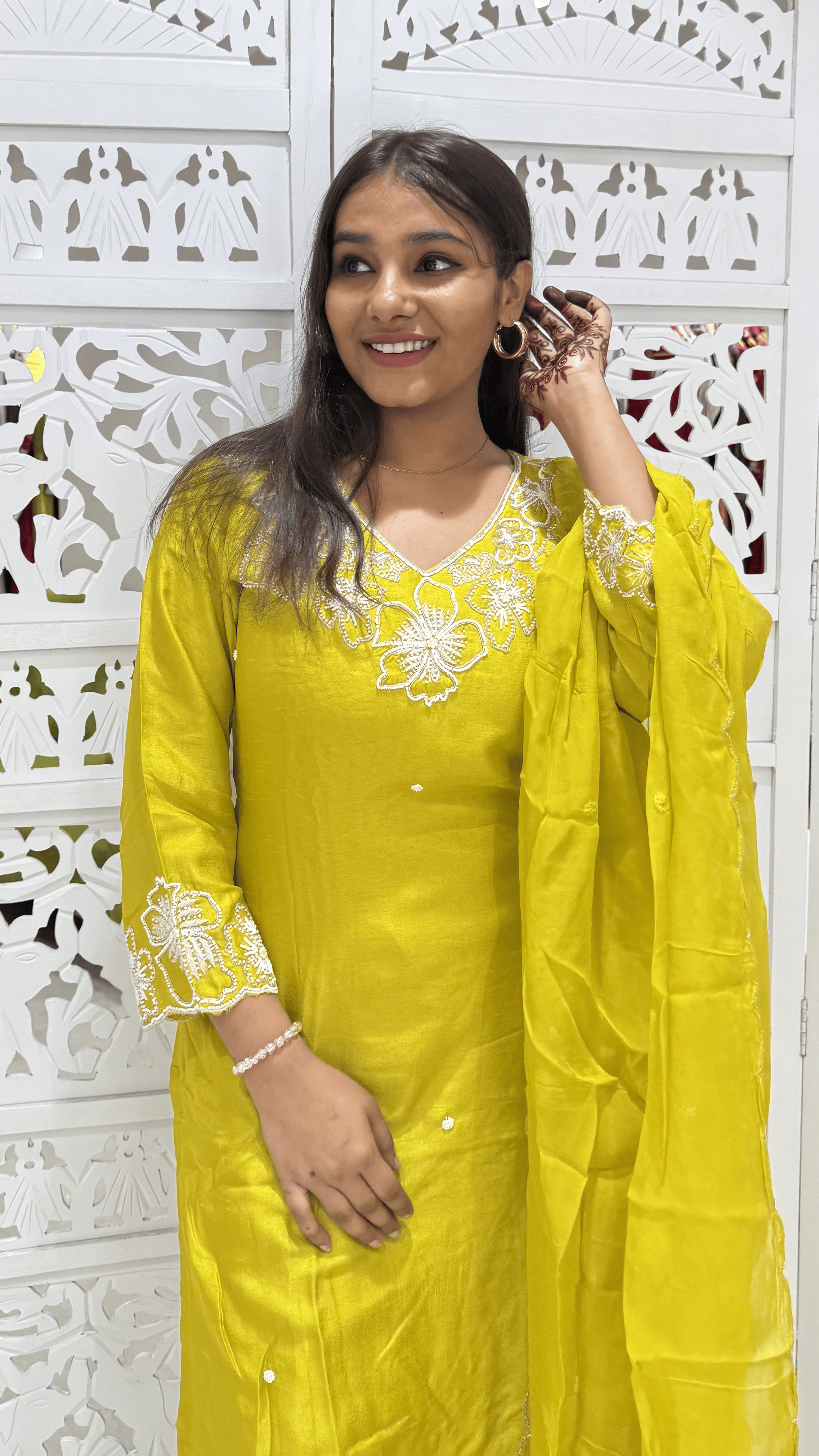 Dola Silk Moti Work Kurti 3 Pcs Set