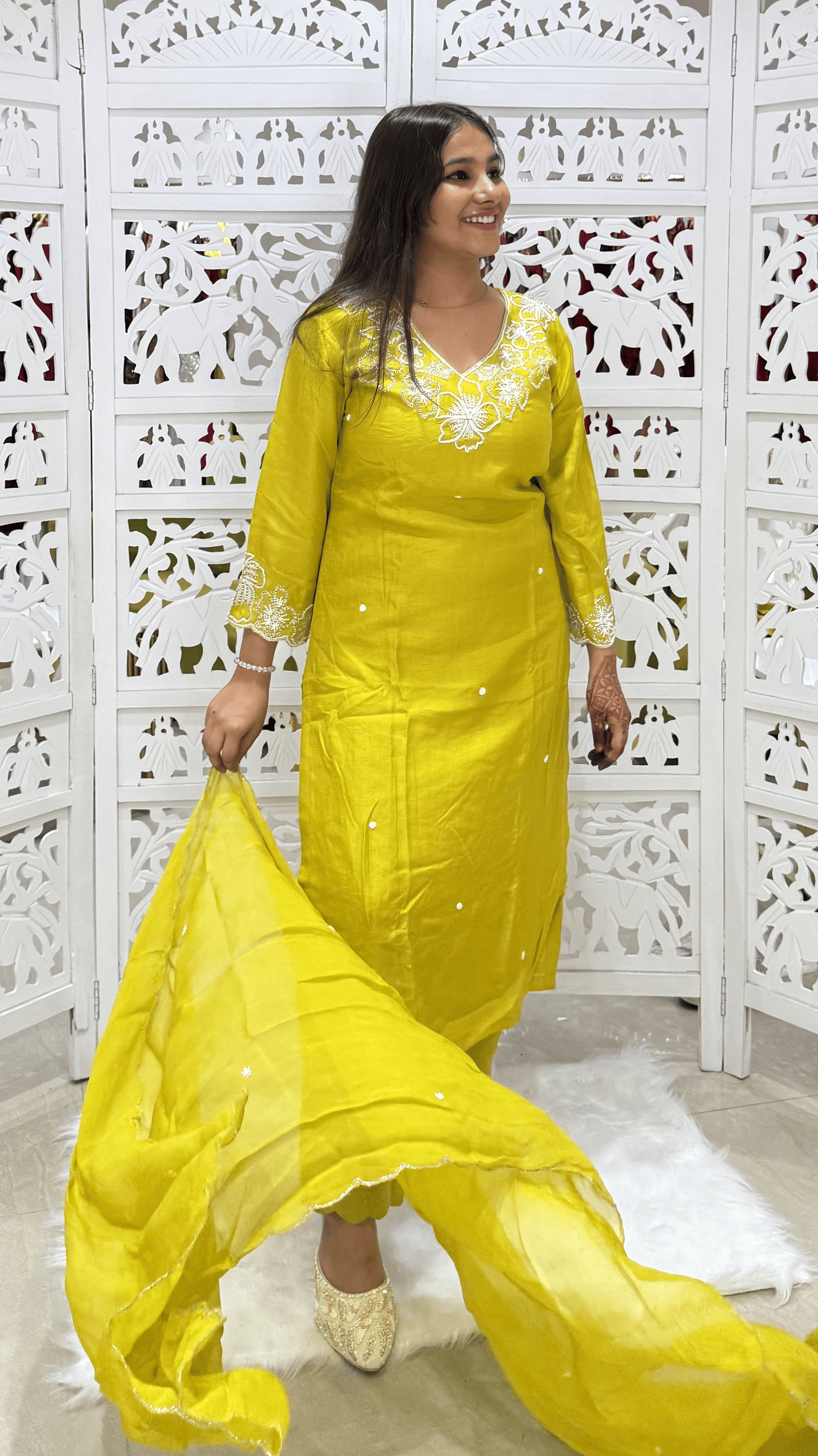 Dola Silk Moti Work Kurti 3 Pcs Set