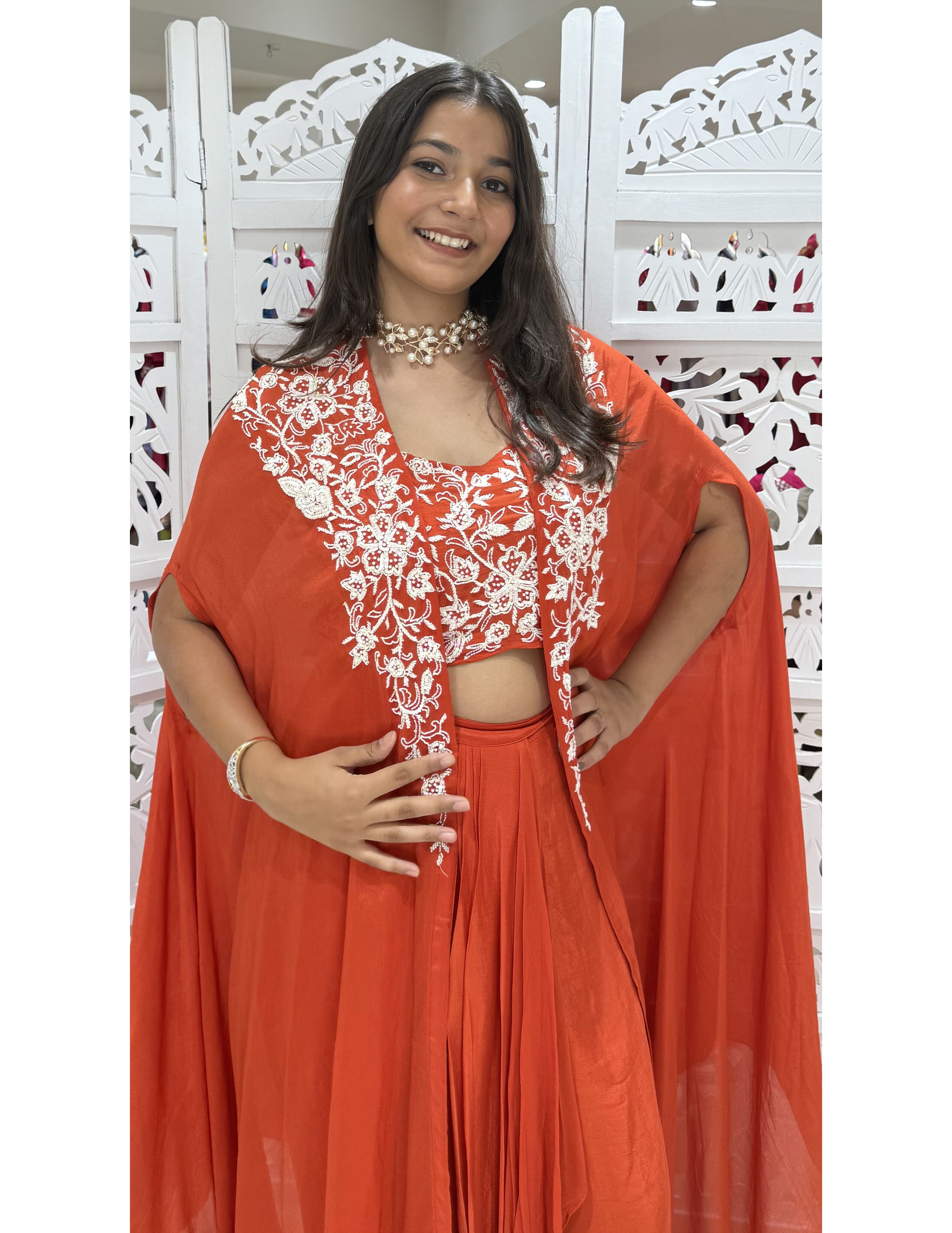 Chinnon White Cut Dana Moti Work Indo Western