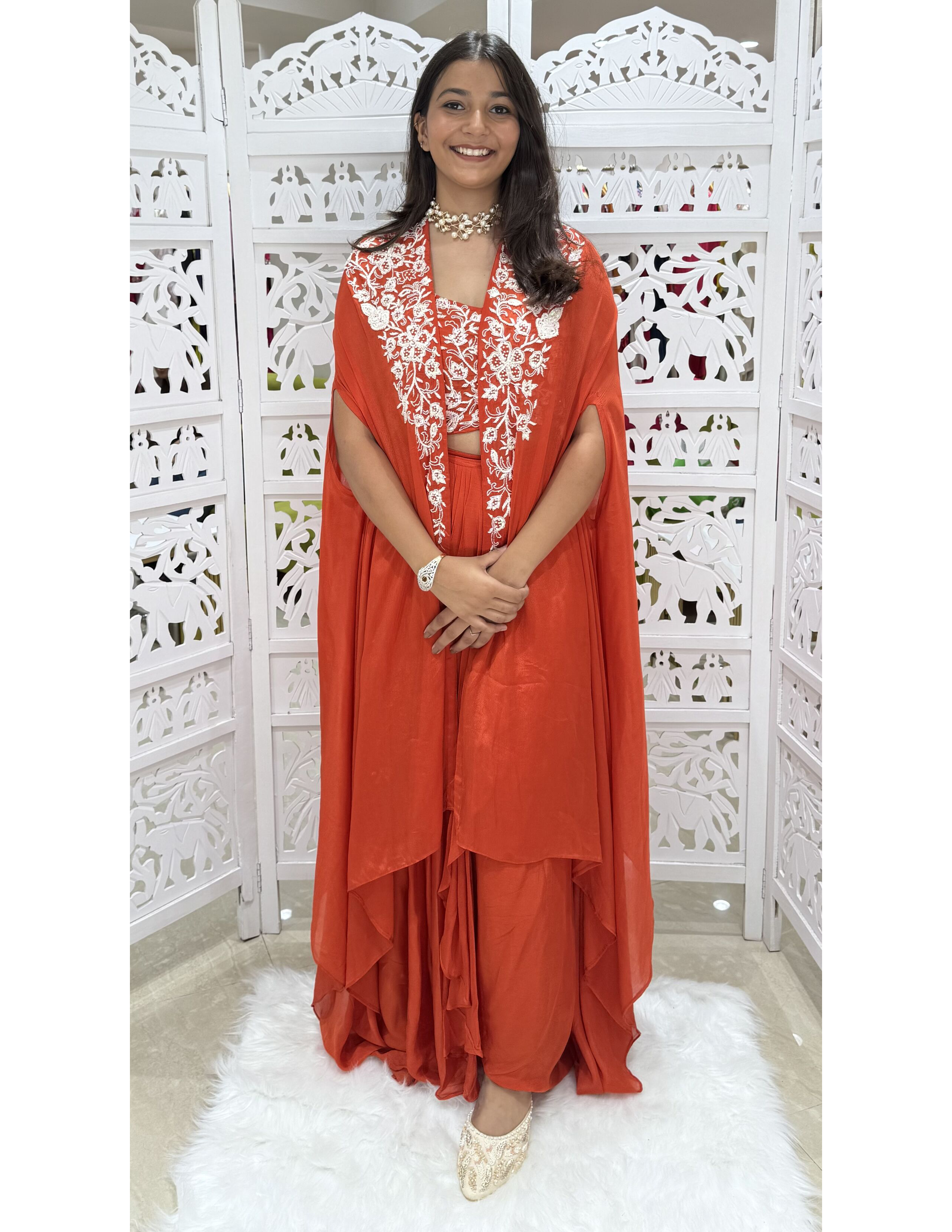 Chinnon White Cut Dana Moti Work Indo Western