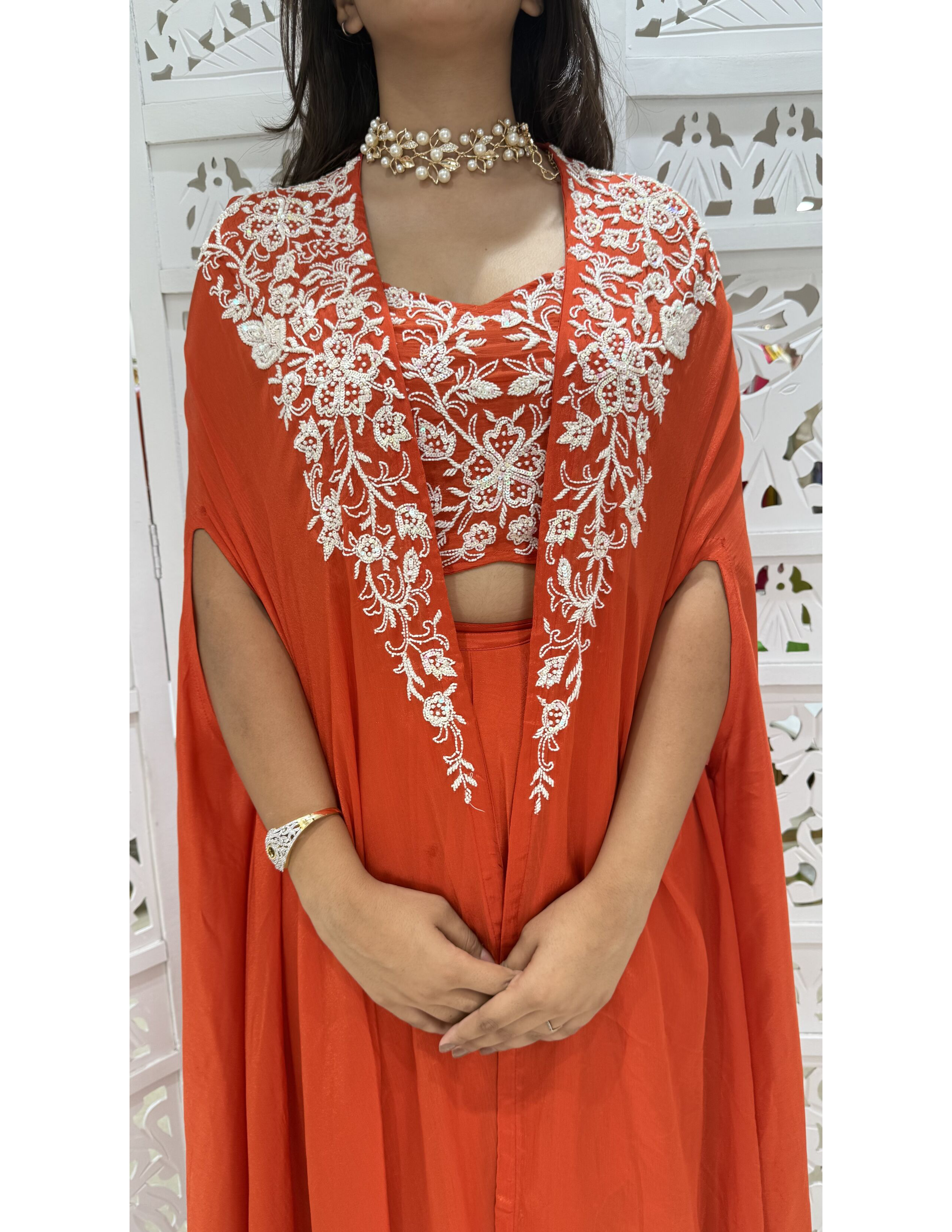Chinnon White Cut Dana Moti Work Indo Western