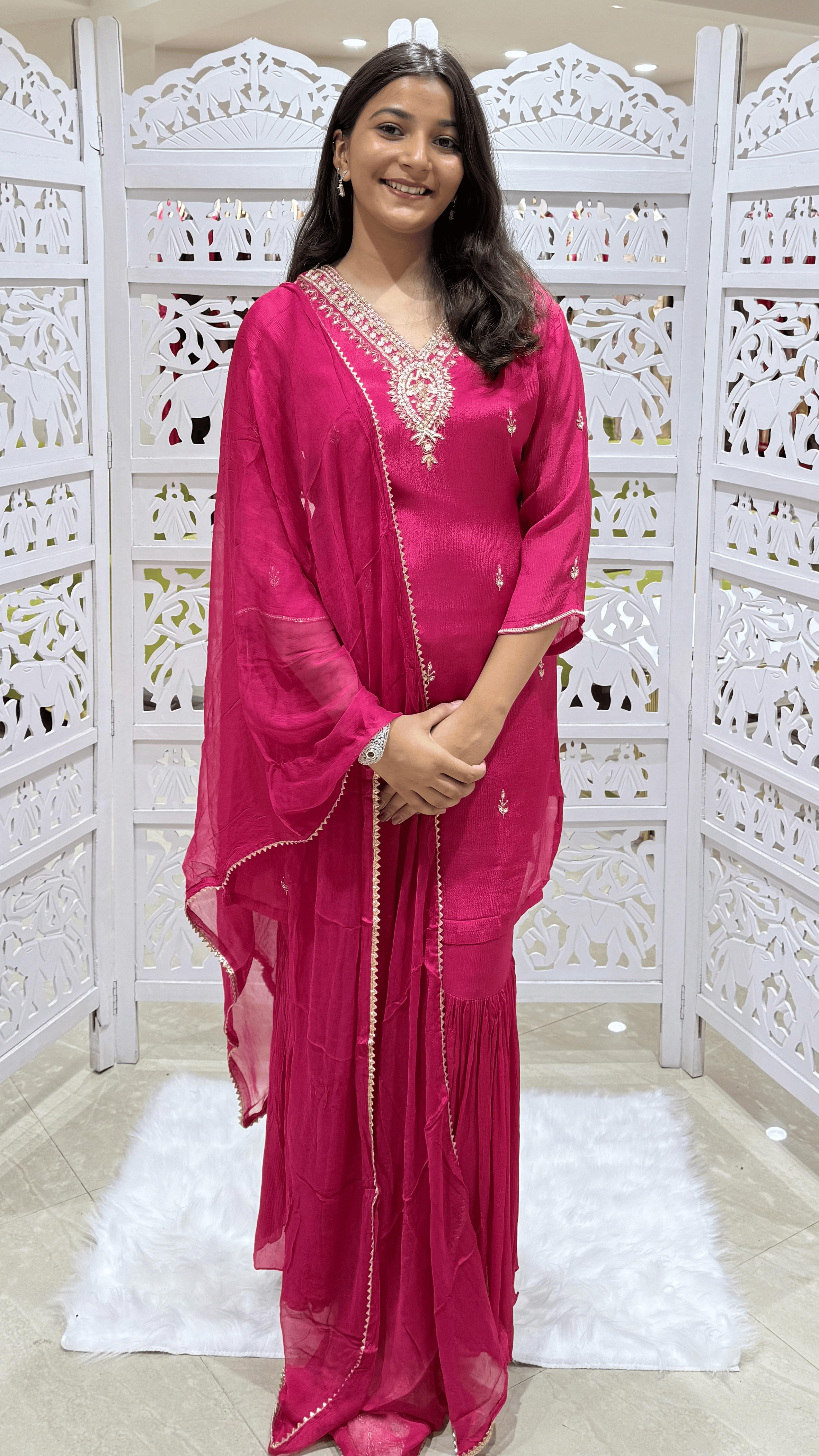 Sharara Kurti Set, Chinnon, Moti work, Cut Dana, Jardoshi