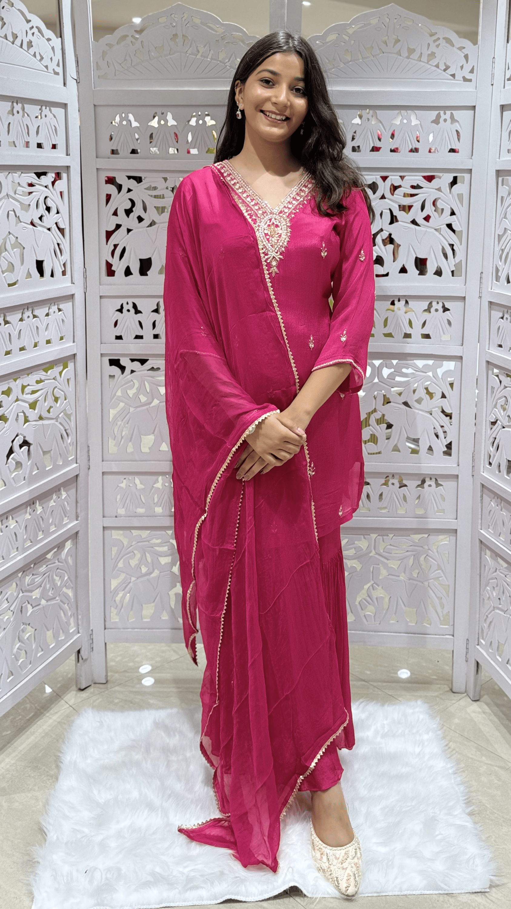 Sharara Kurti Set, Chinnon, Moti work, Cut Dana, Jardoshi