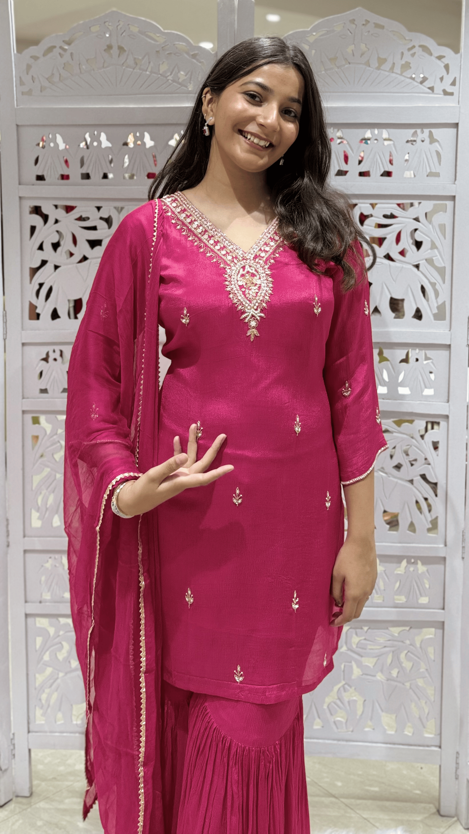 Sharara Kurti Set, Chinnon, Moti work, Cut Dana, Jardoshi