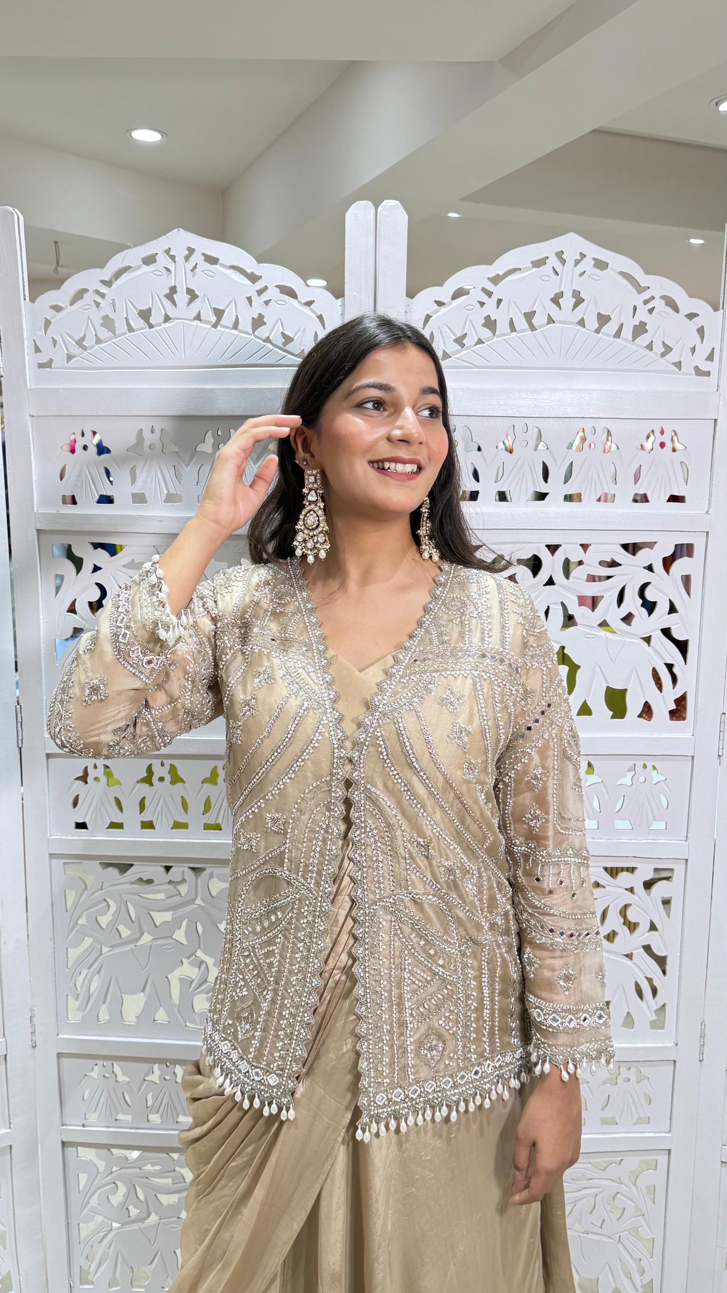 Drape saree kathdaana Jardoshi Sequence motiwork