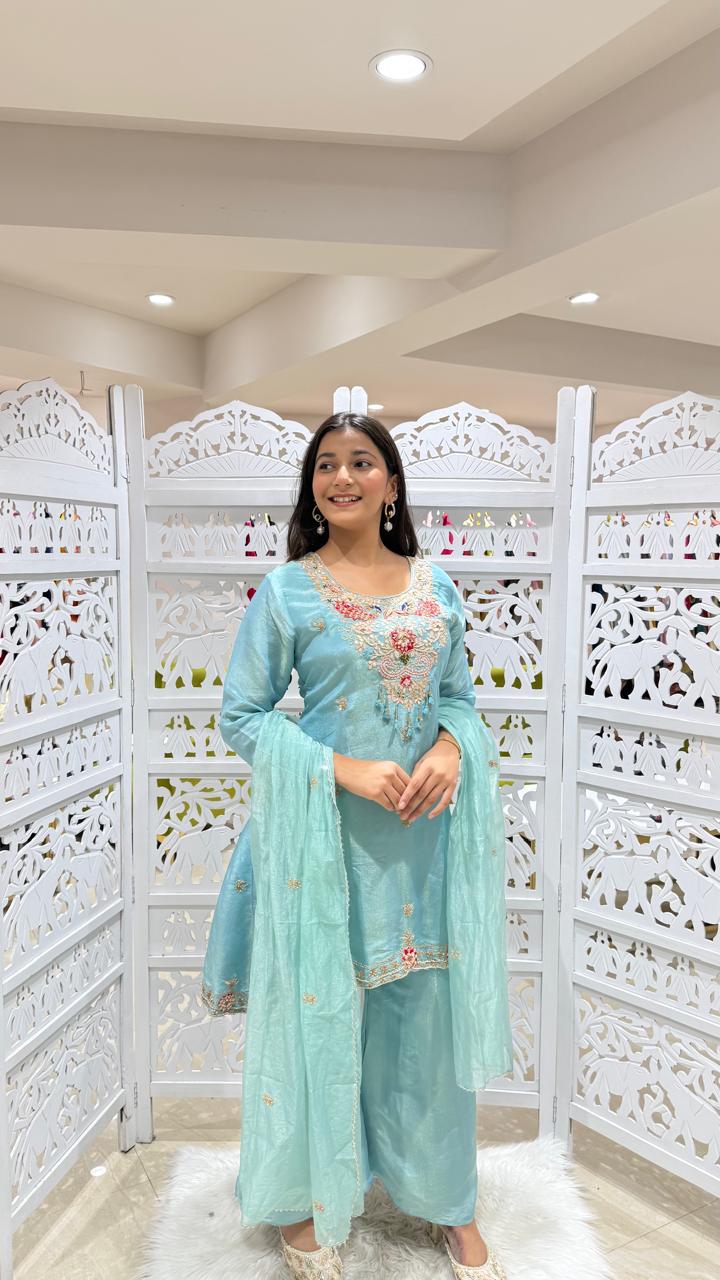 Paplon kurti with plazo and Duppatta