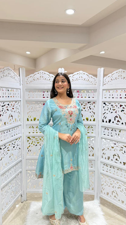 Paplon kurti with plazo and Duppatta