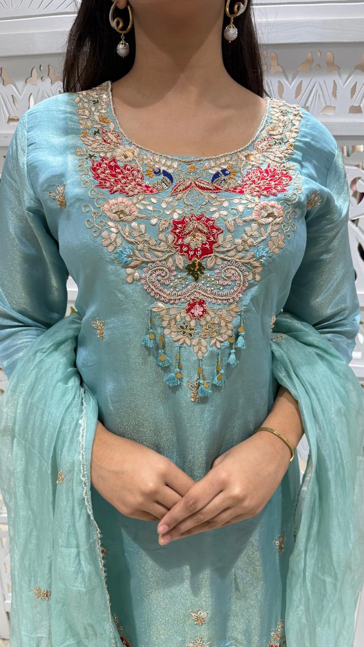 Paplon kurti with plazo and Duppatta