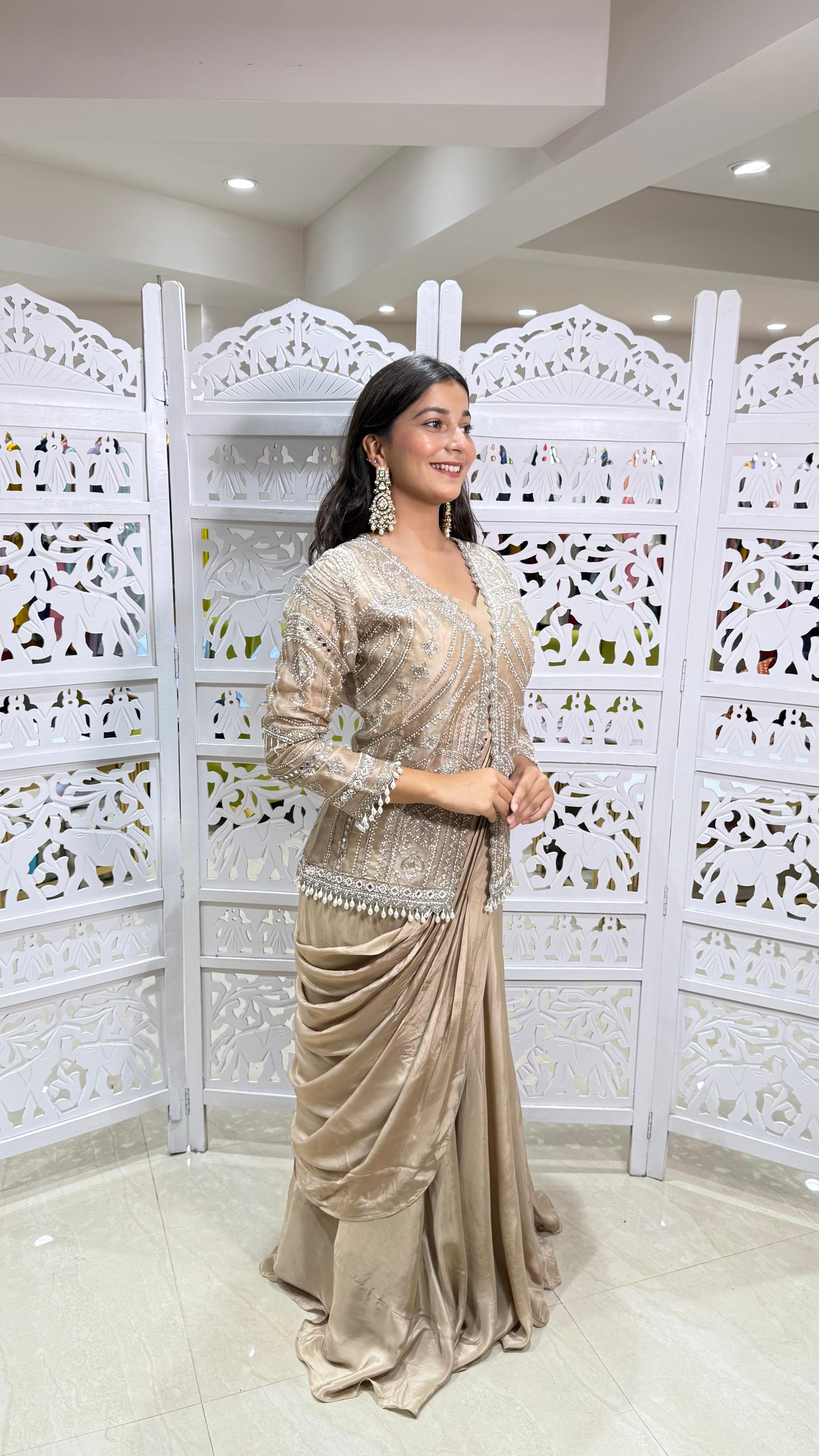 Drape saree kathdaana Jardoshi Sequence motiwork