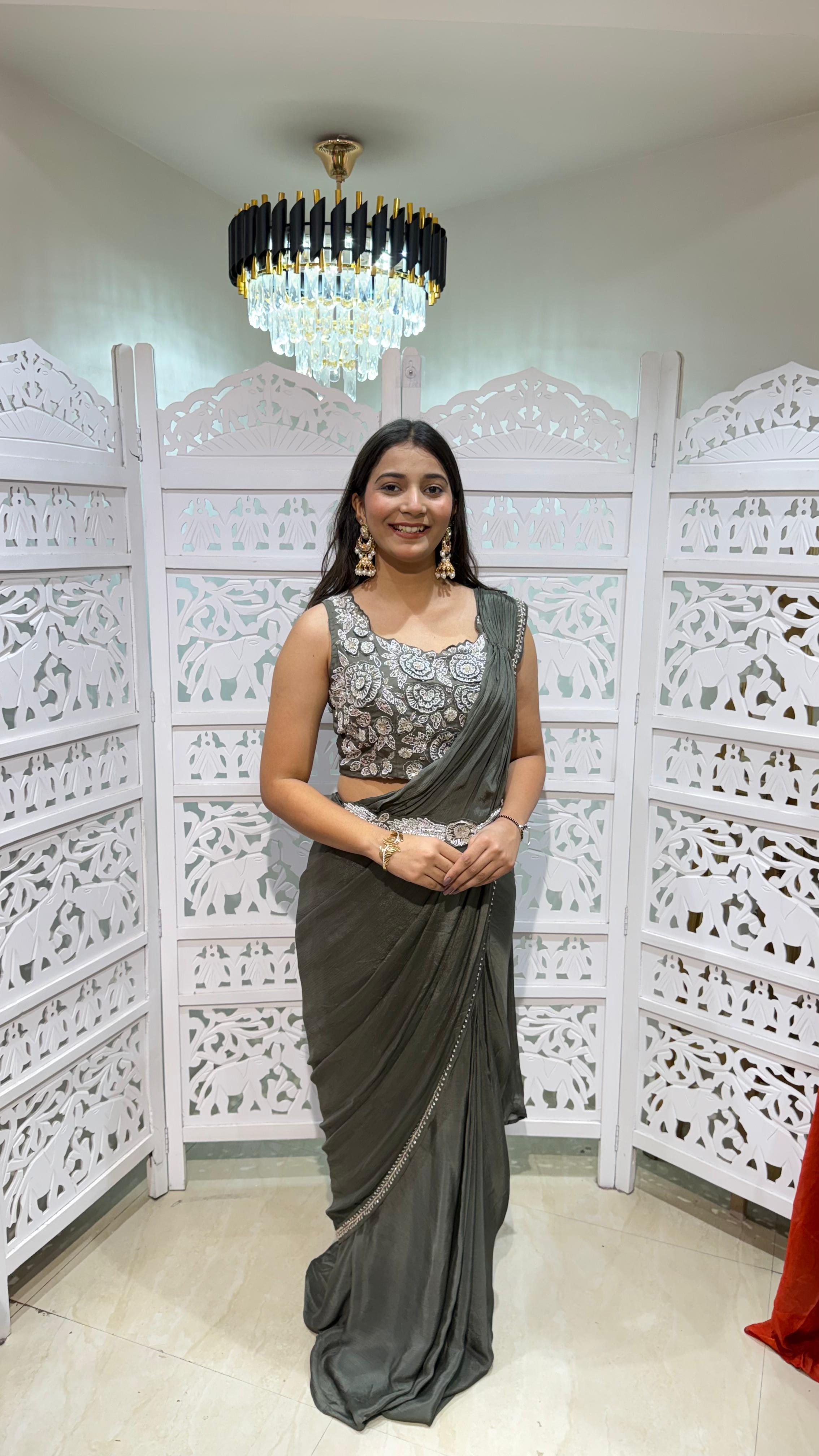 Crop top with drape saree