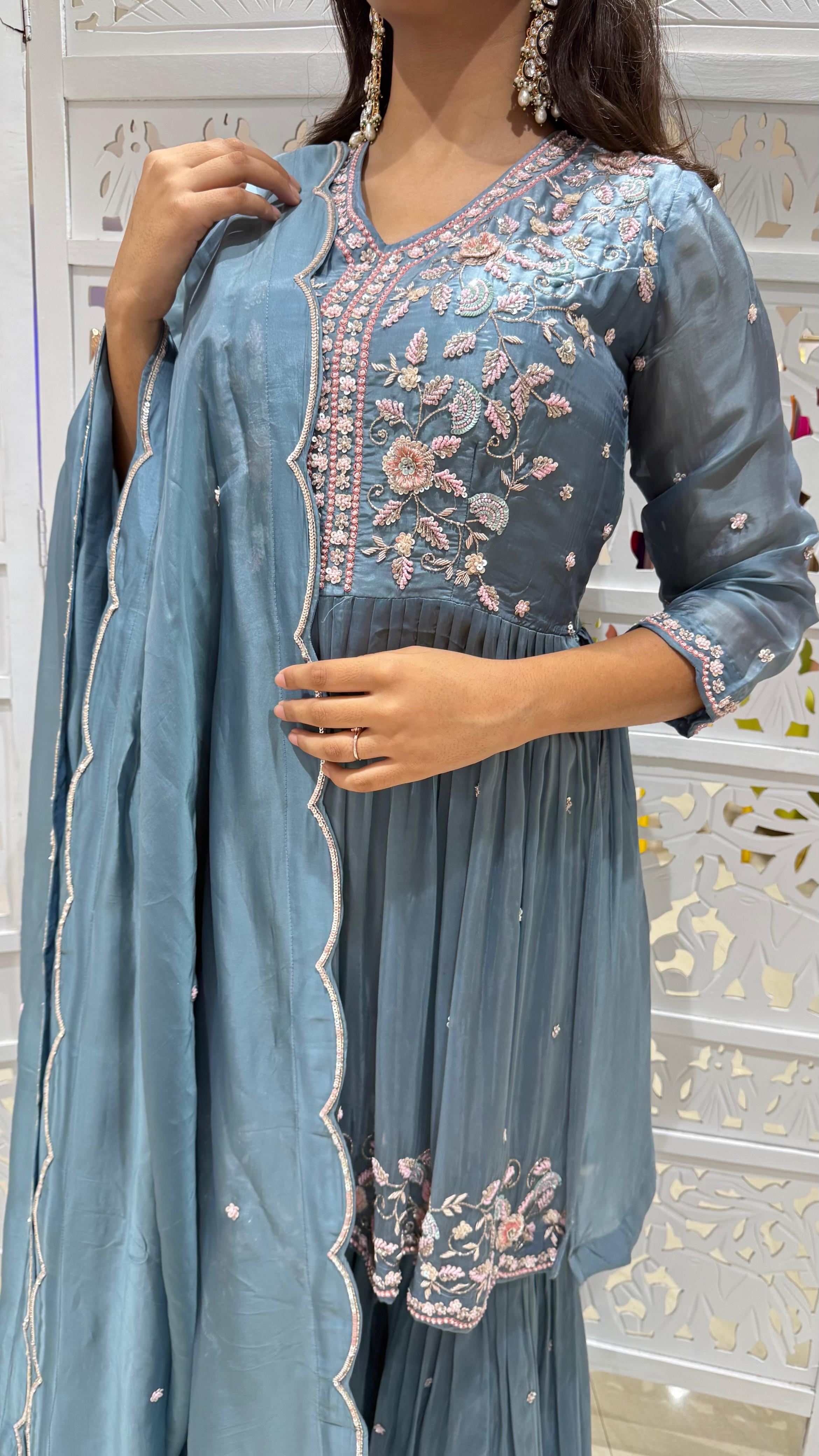 Three piece kurti sharara with dupatta