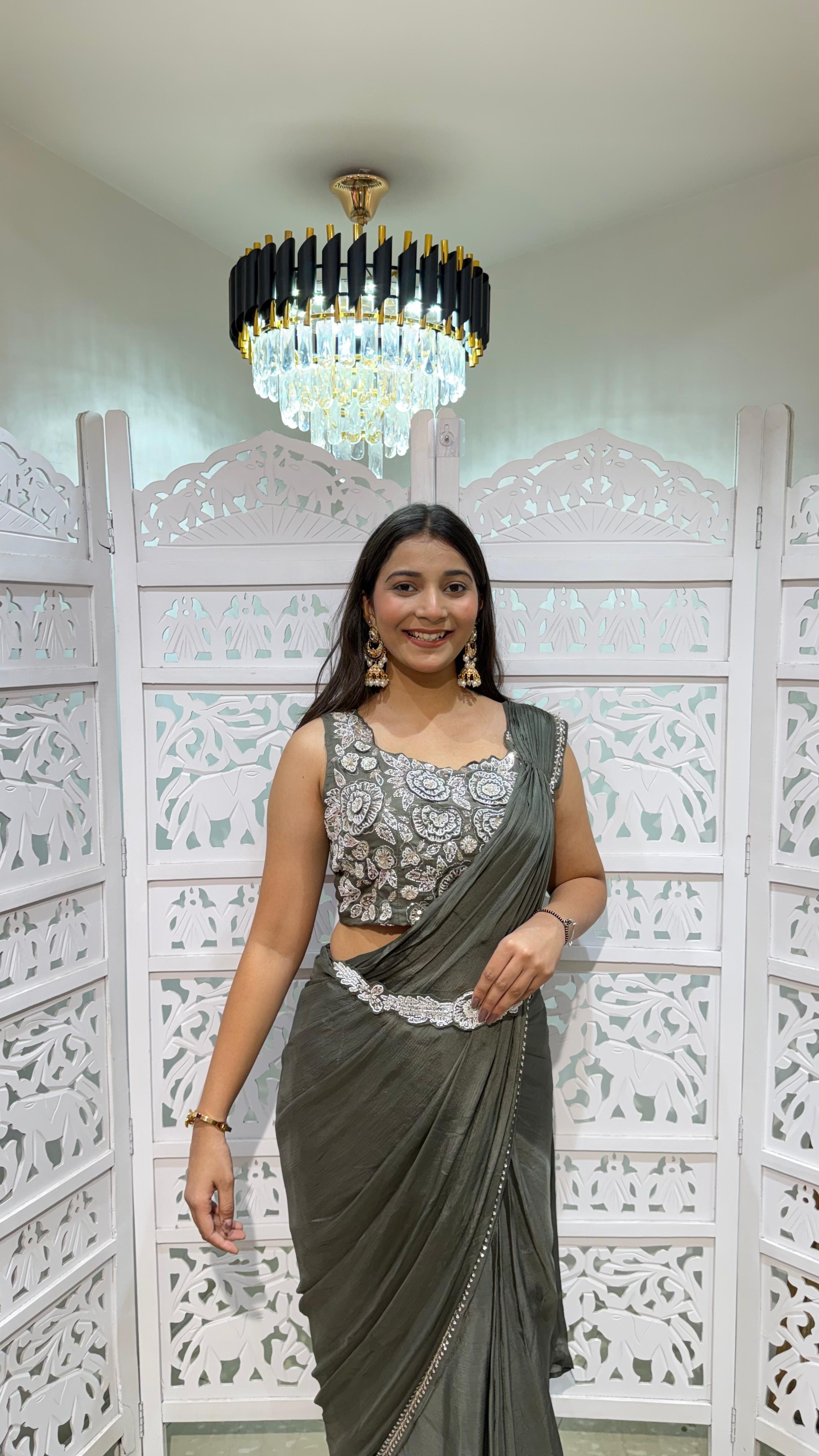 Crop top with drape saree