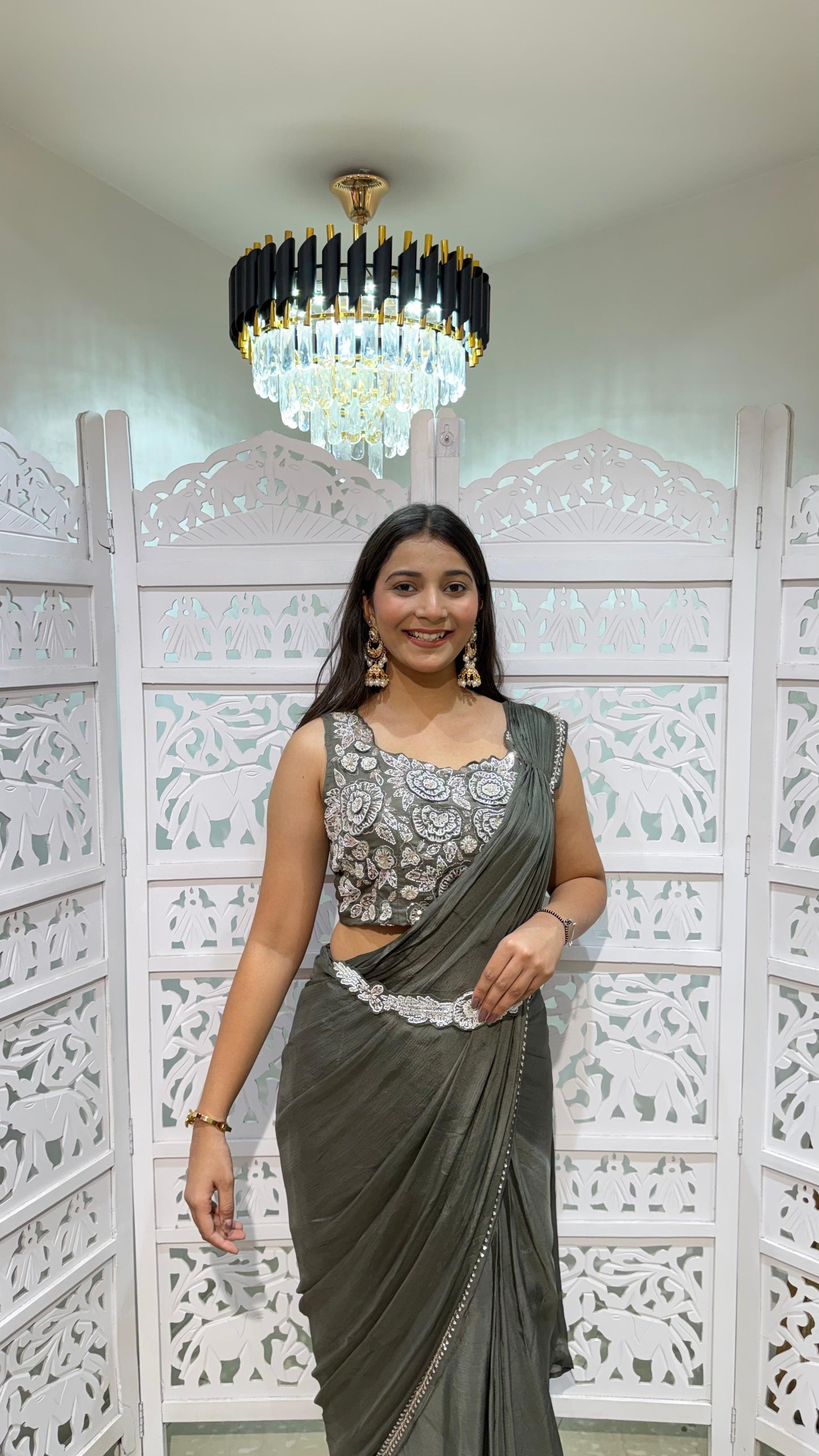 Crop top with drape saree