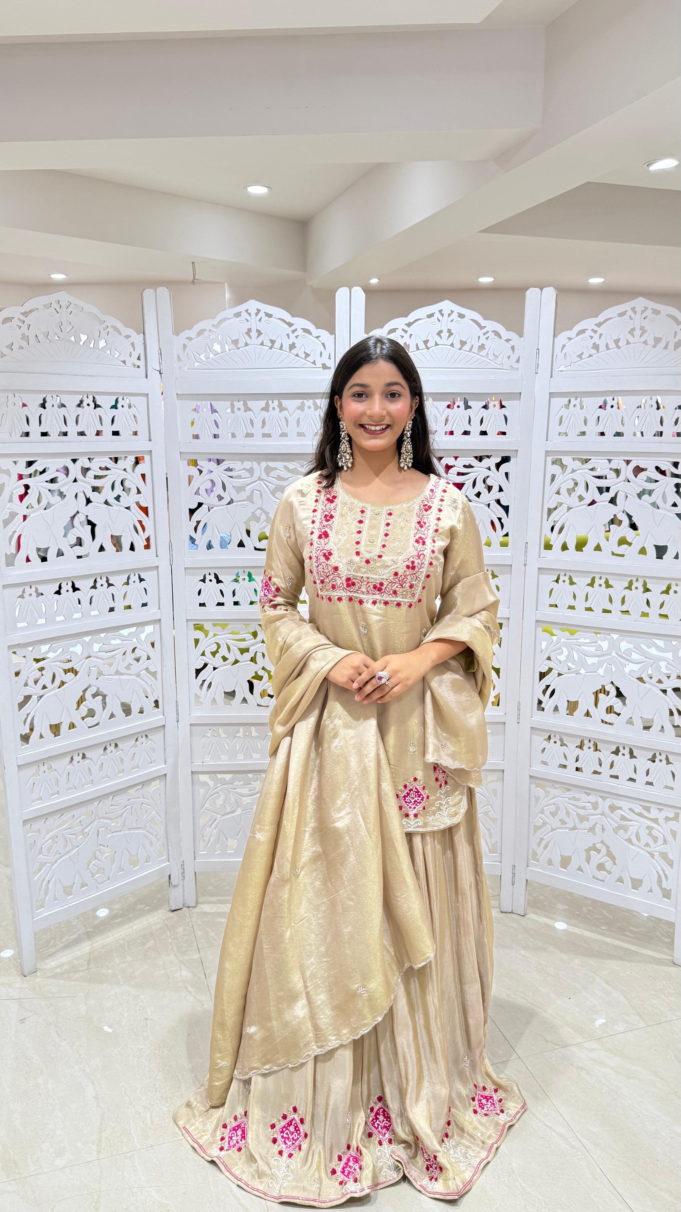 Lehenga threadwok kattdana Sequence jardoshi motiwork