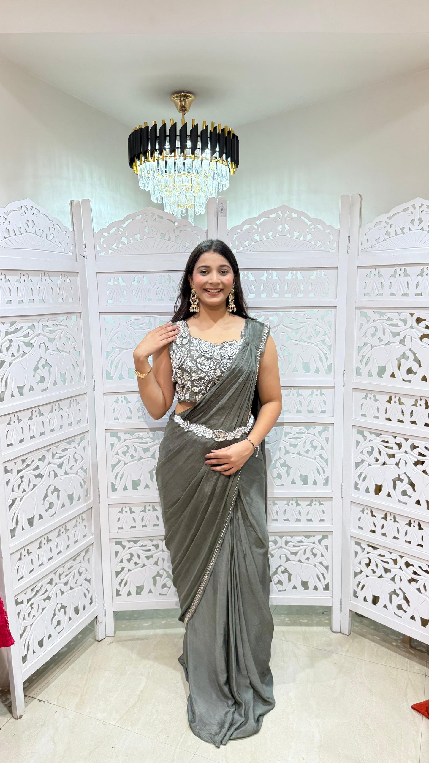 Crop top with drape saree