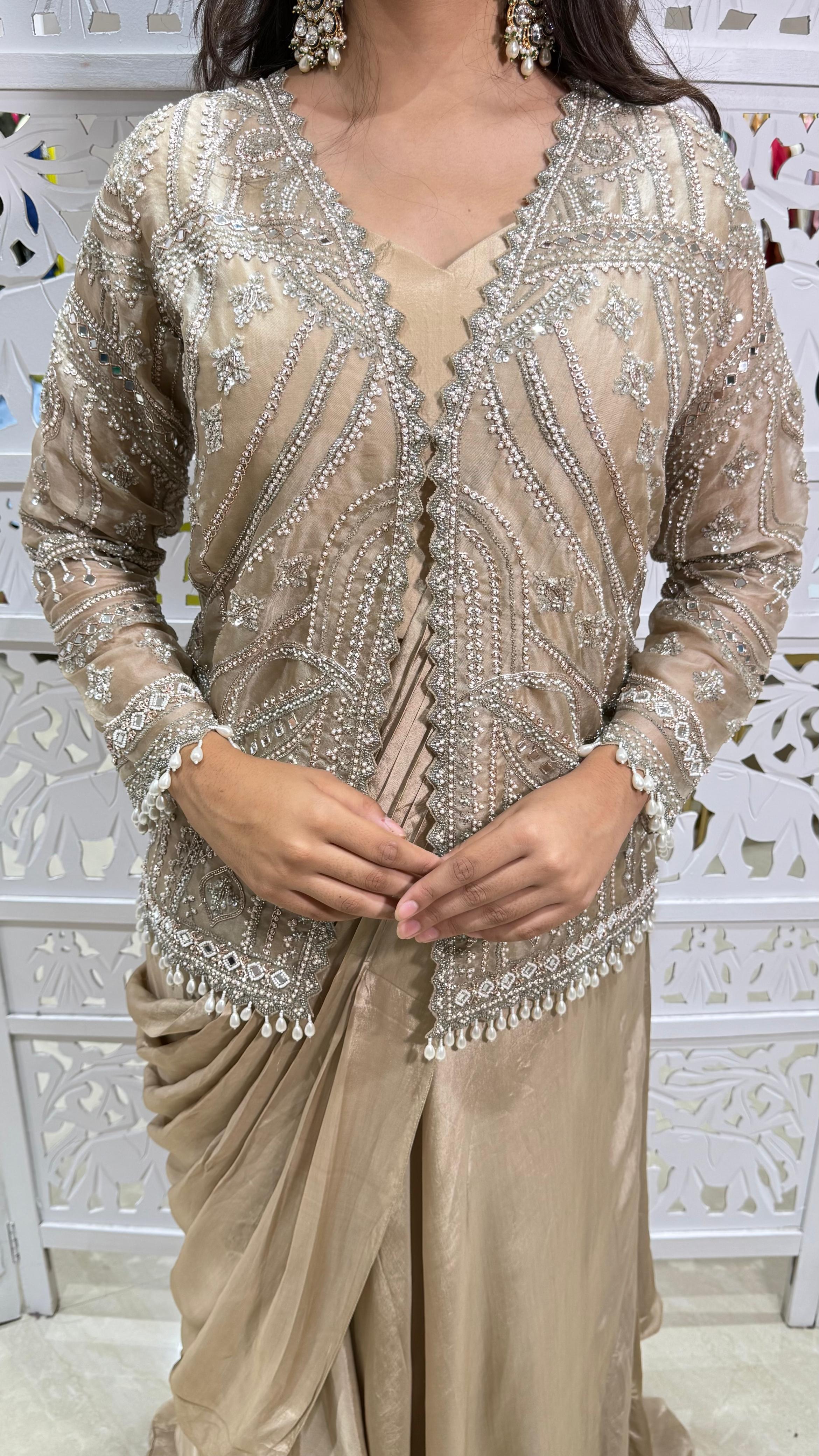 Drape saree kathdaana Jardoshi Sequence motiwork