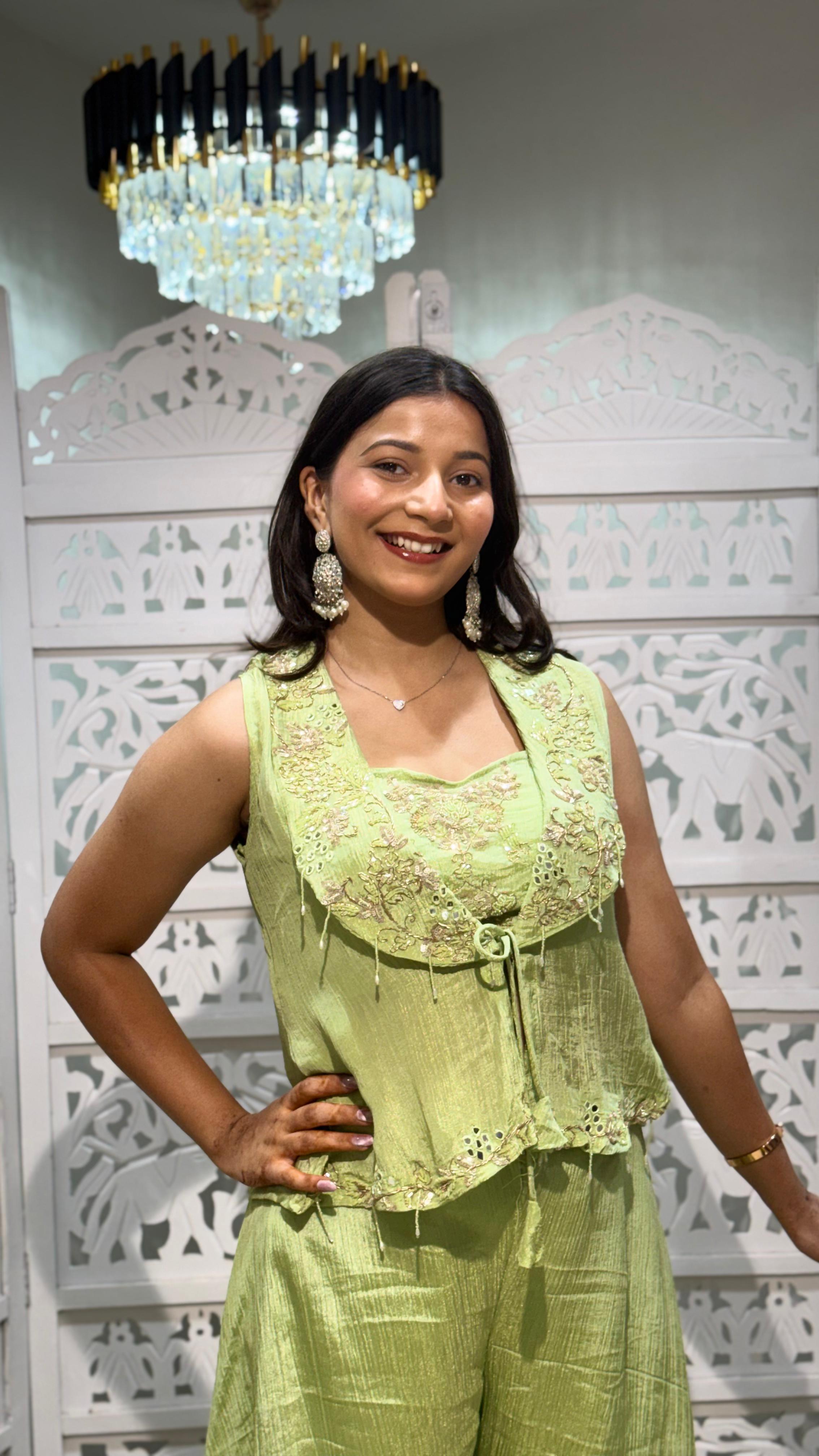 Crop top plazo with jacket