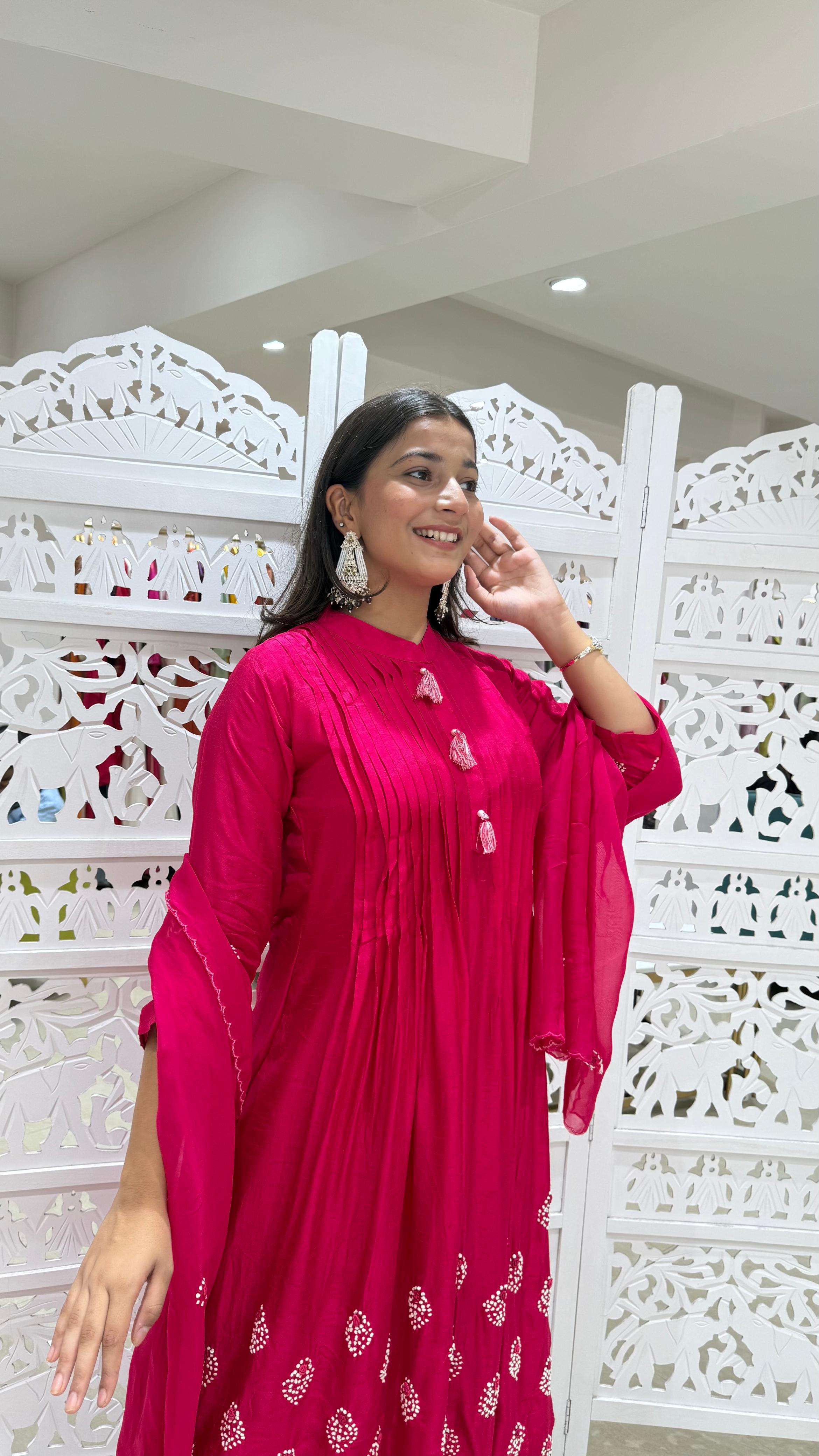 Anarkali Style three piece kurti pant dupatta