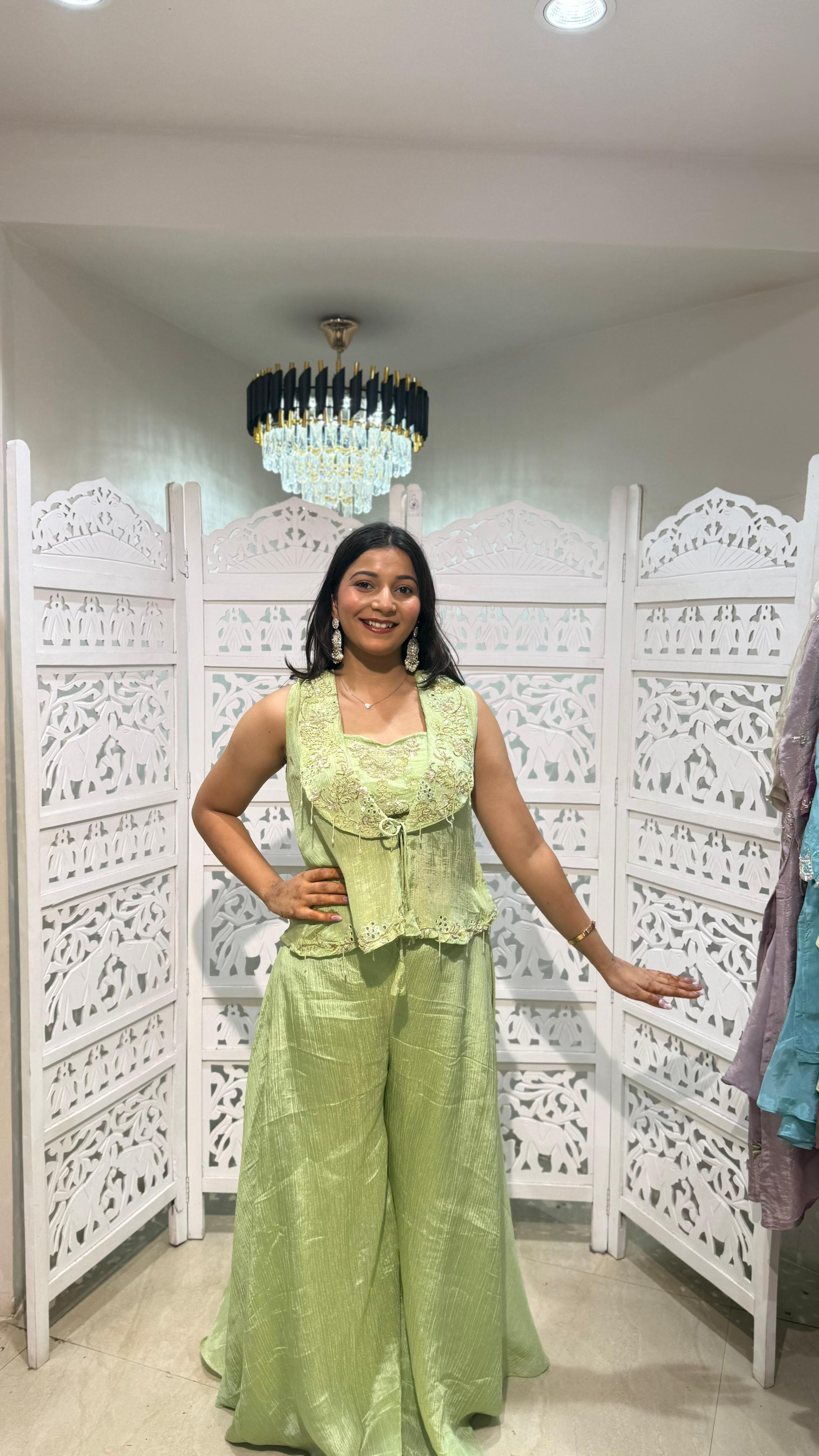 Crop top plazo with jacket