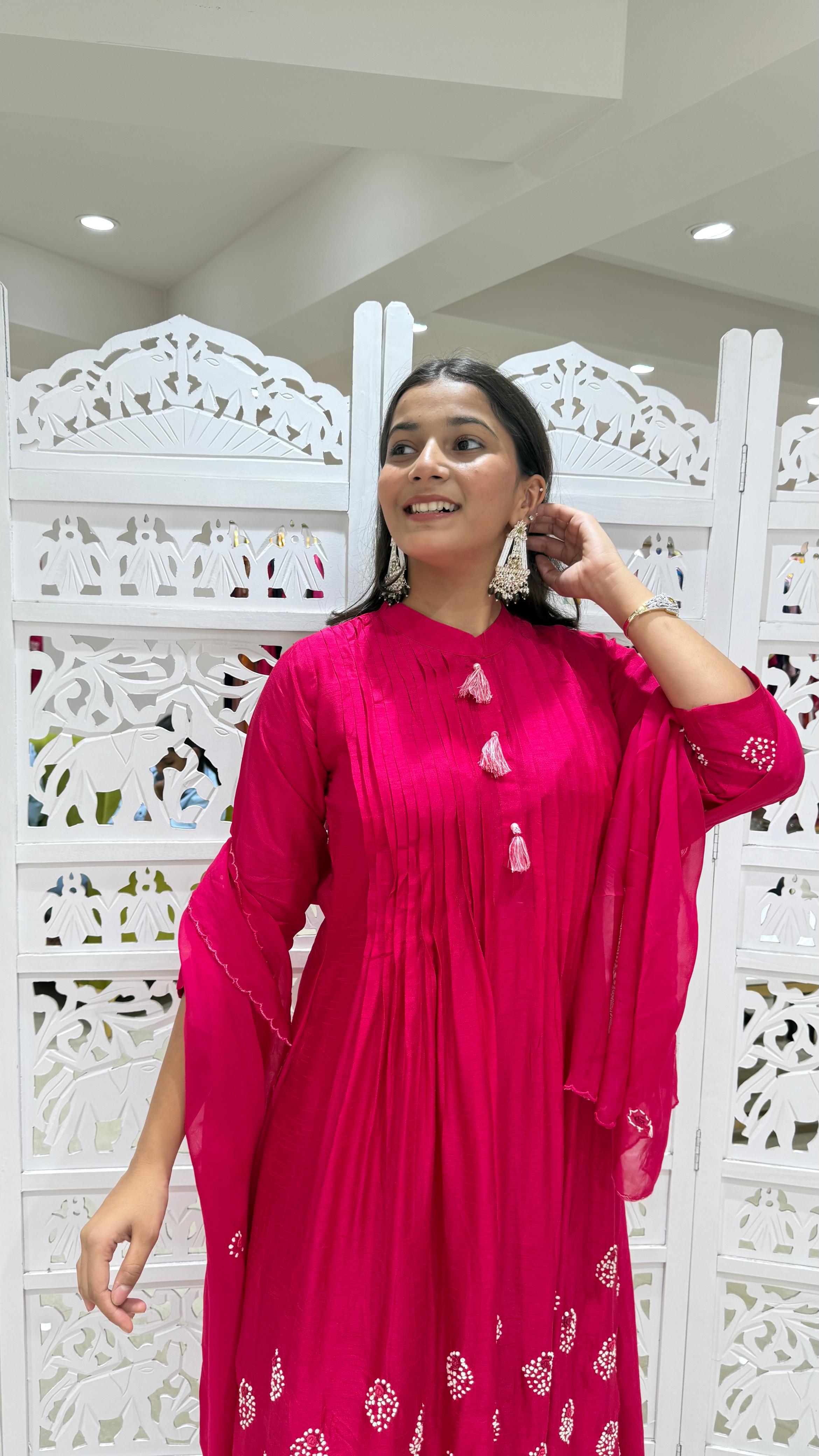 Anarkali Style three piece kurti pant dupatta
