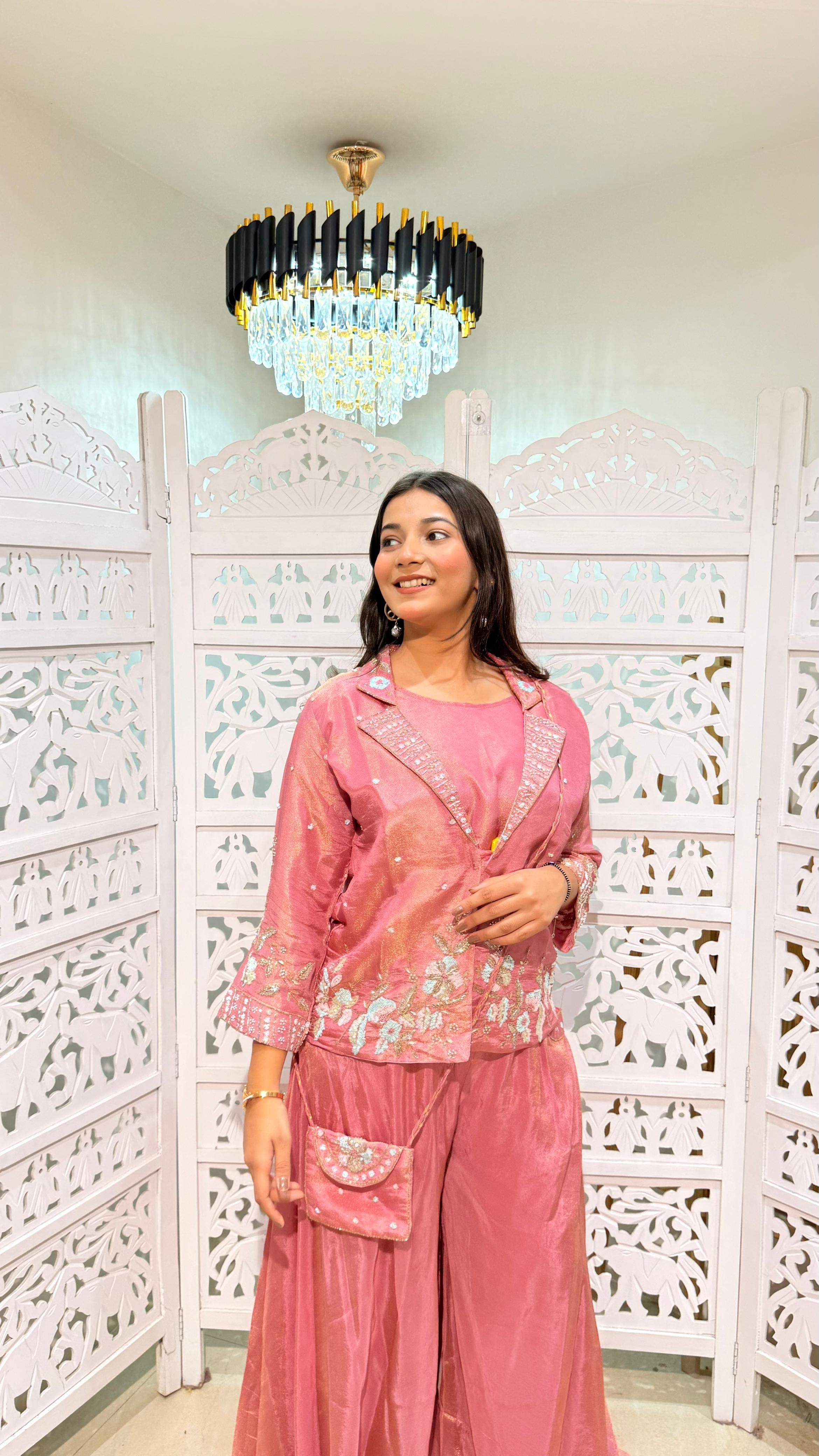 Plazo Top Jacket with mini purse