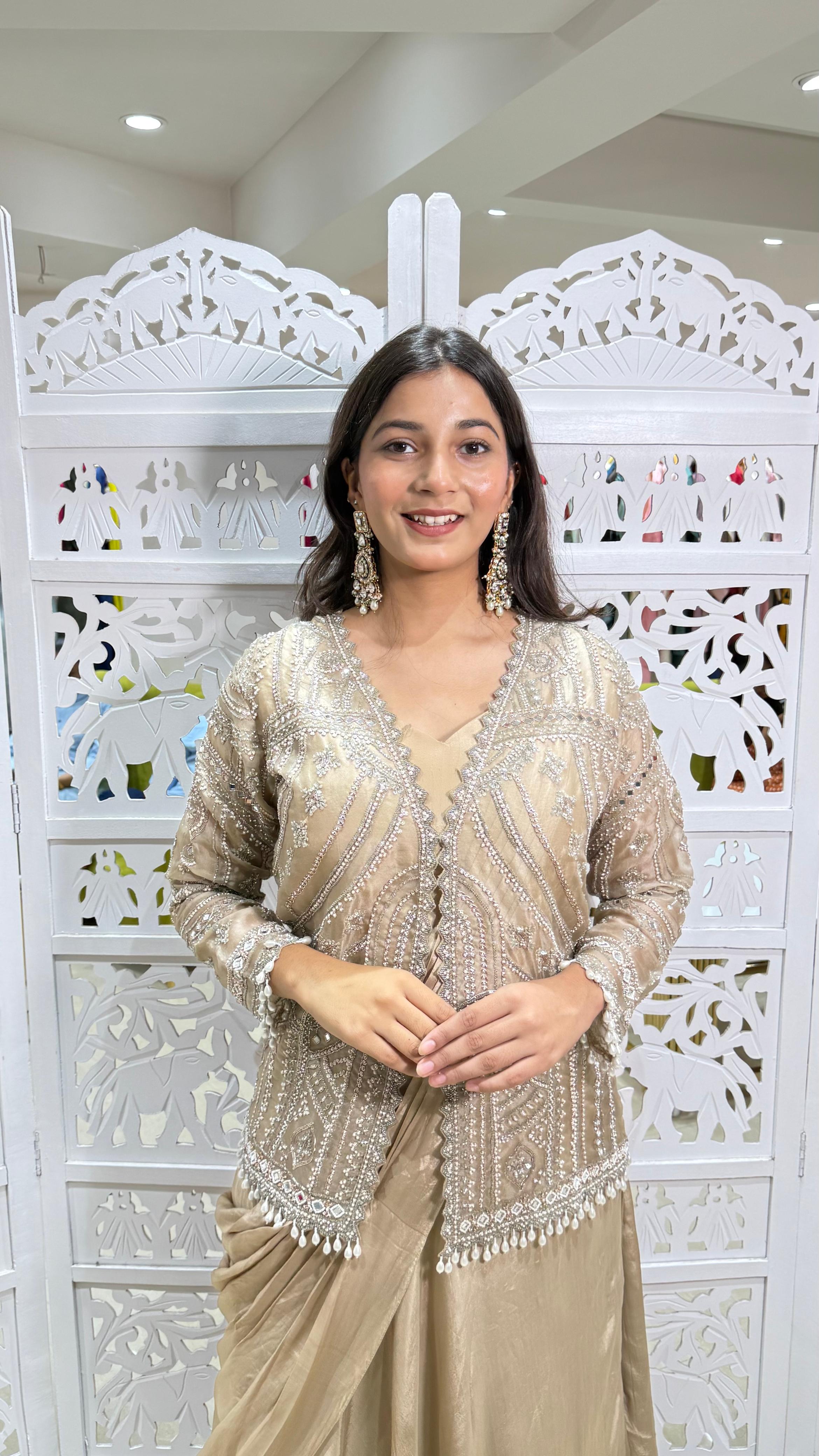 Drape saree kathdaana Jardoshi Sequence motiwork