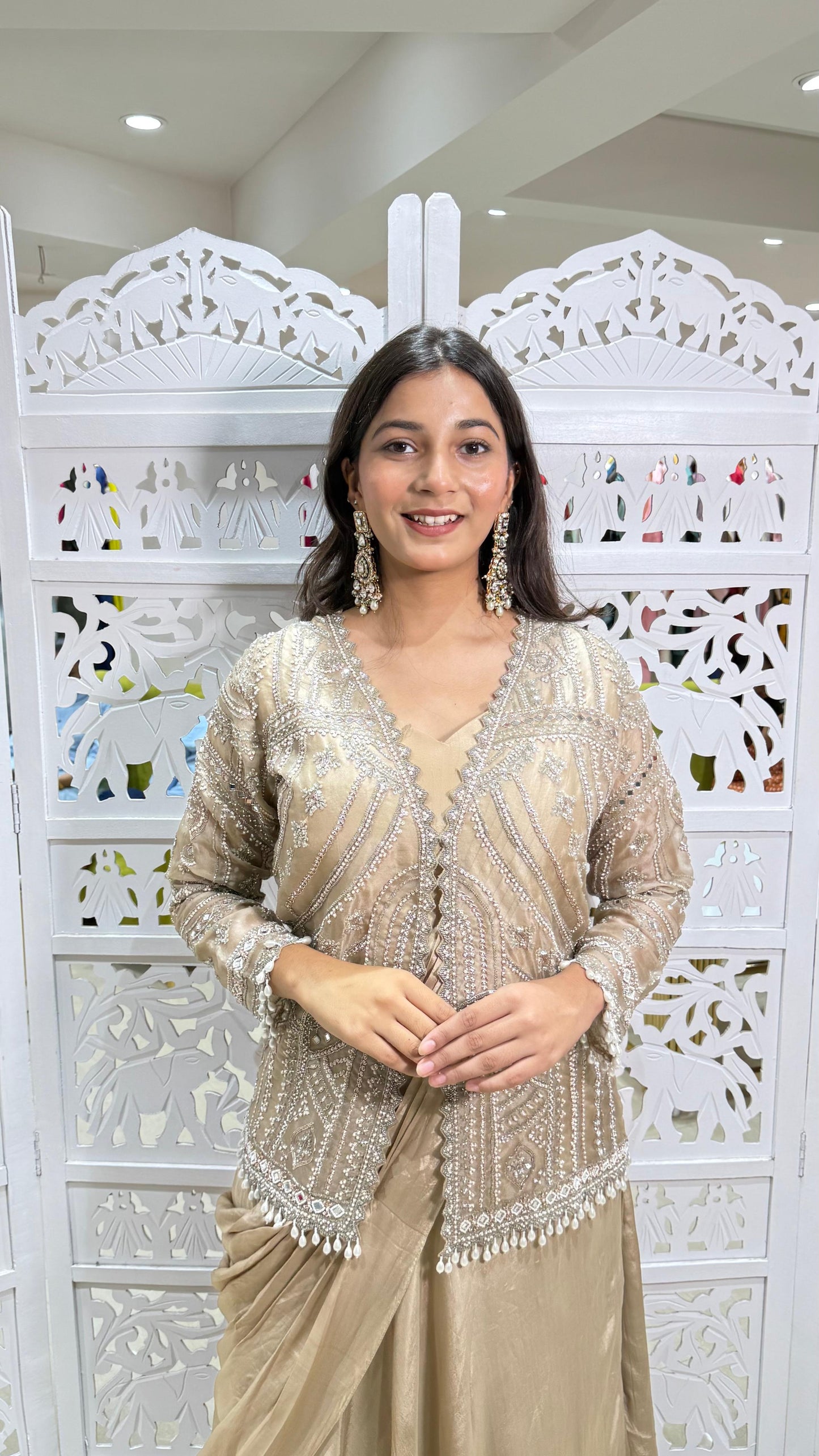 Drape saree kathdaana Jardoshi Sequence motiwork