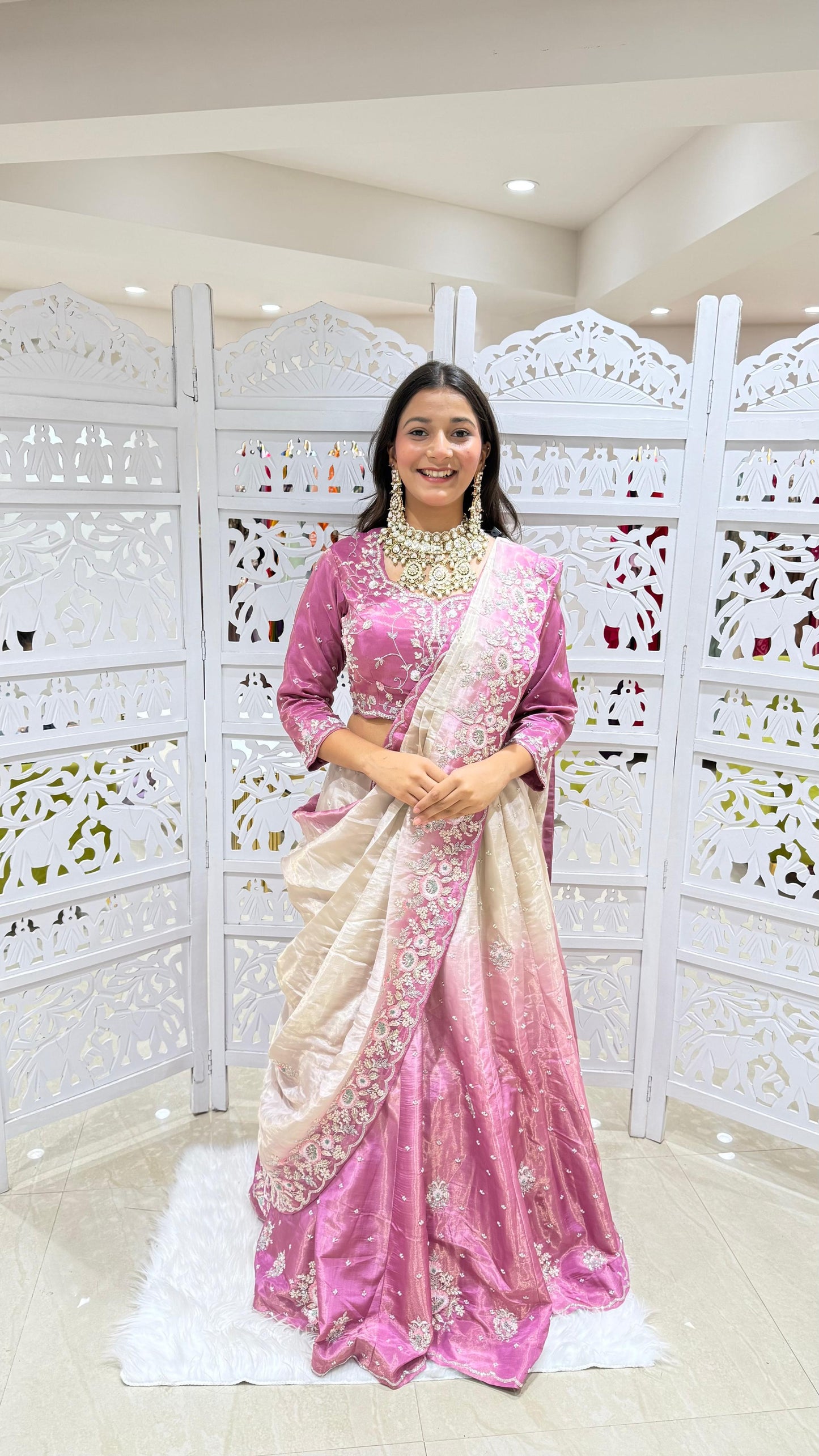 Drape lehenga Sequence jardoshi Threadwork Motiwork kathdaana