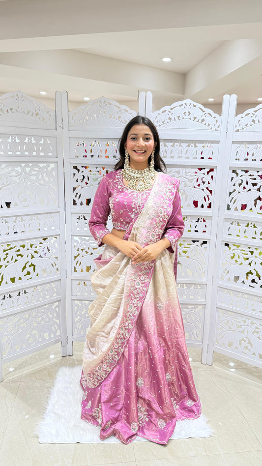 Drape lehenga Sequence jardoshi Threadwork Motiwork kathdaana