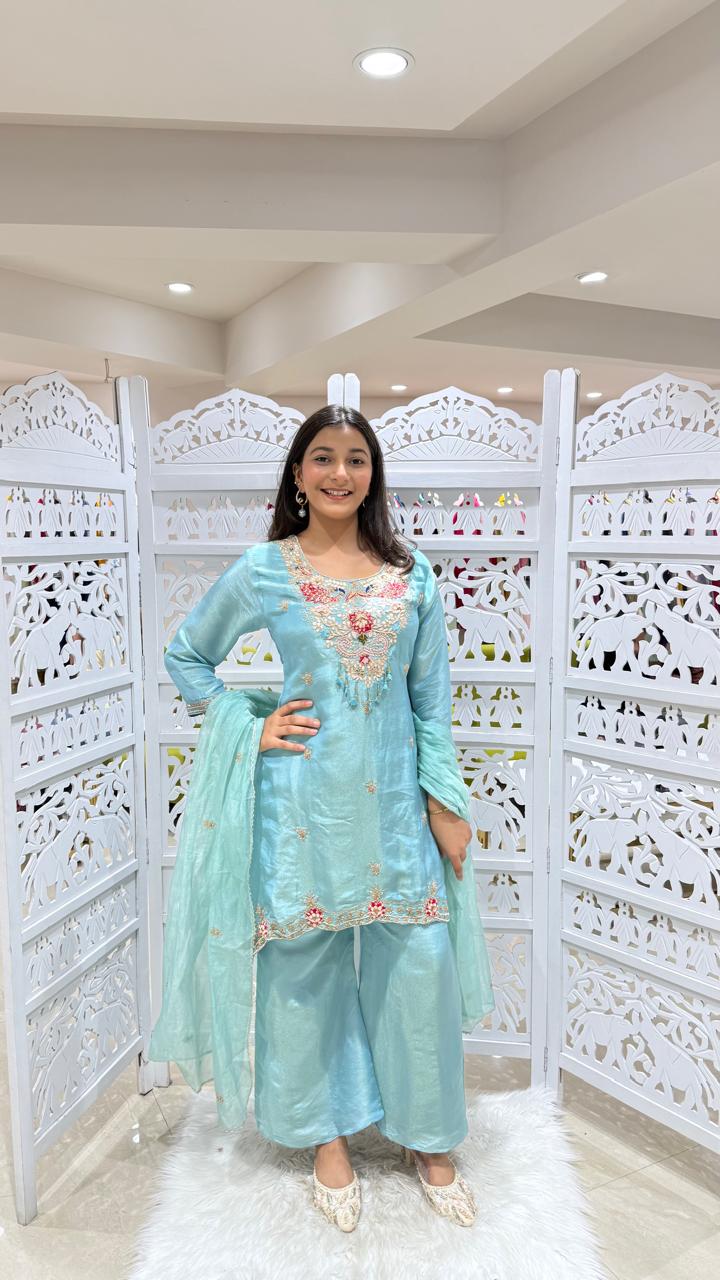 Paplon kurti with plazo and Duppatta