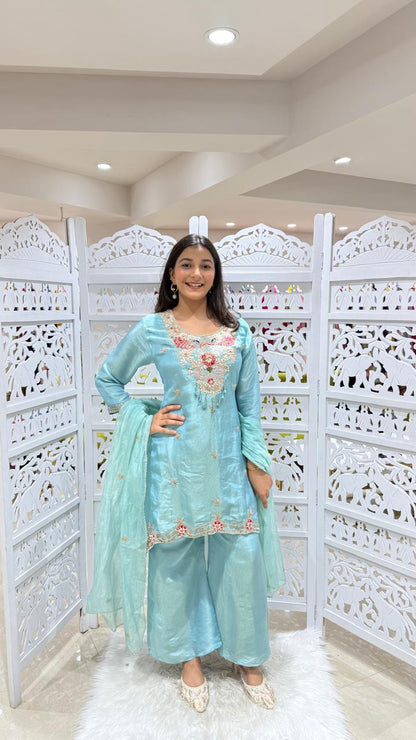 Paplon kurti with plazo and Duppatta